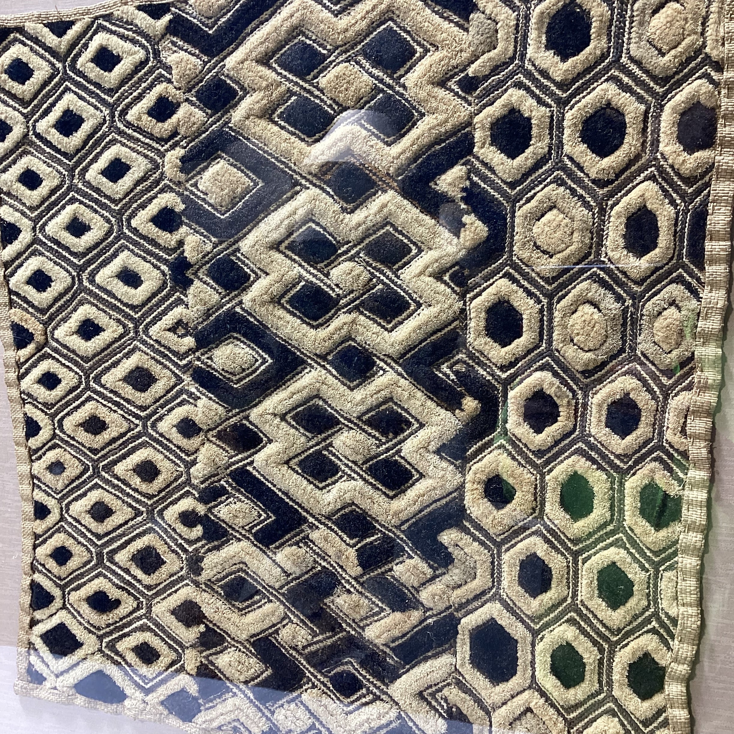 Vintage Kuba Shoowa Cloths In Black Frame 26.5" x 47.5"