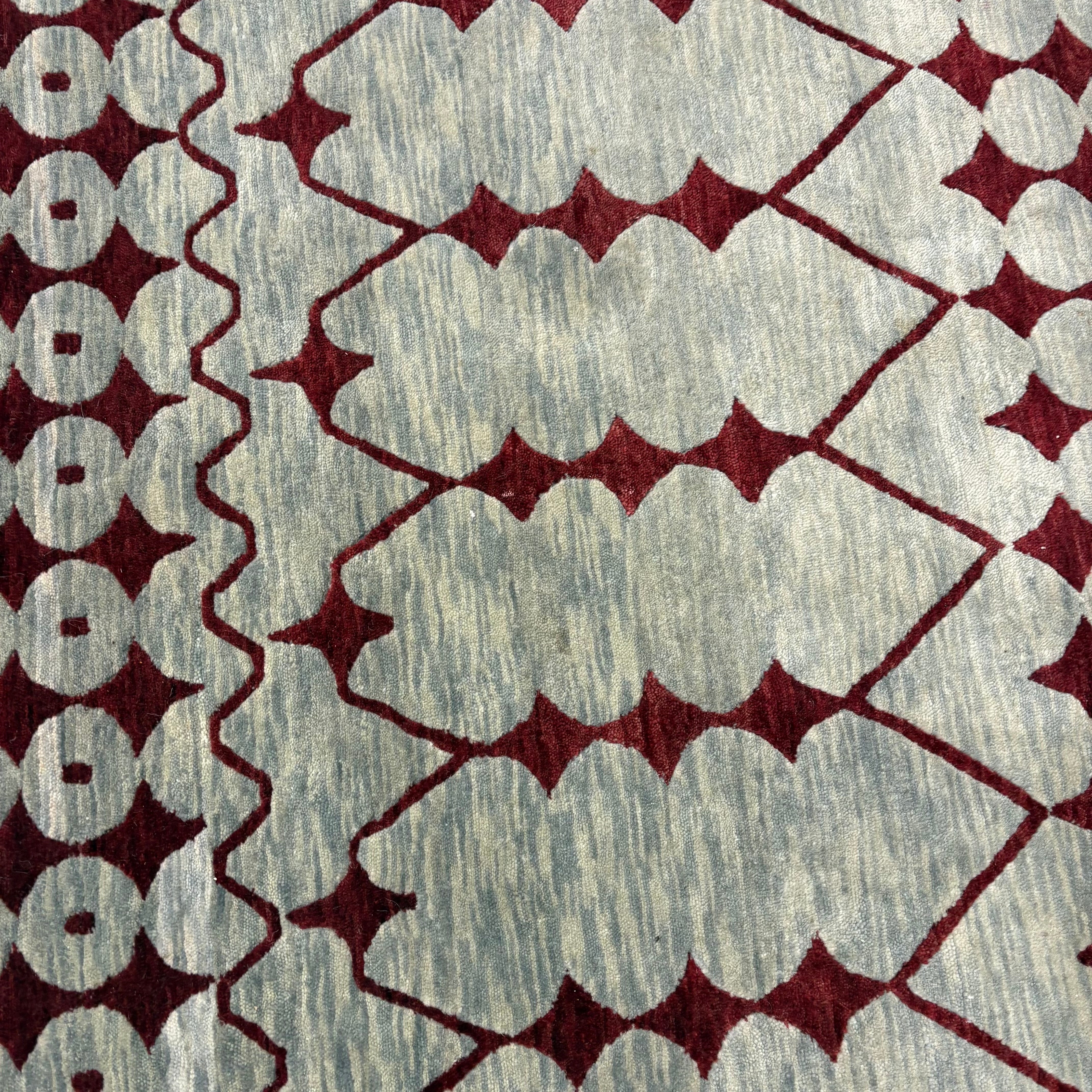 Isberian Custom Grey and Red Geometric Woven Wool Rug 10' x 13'