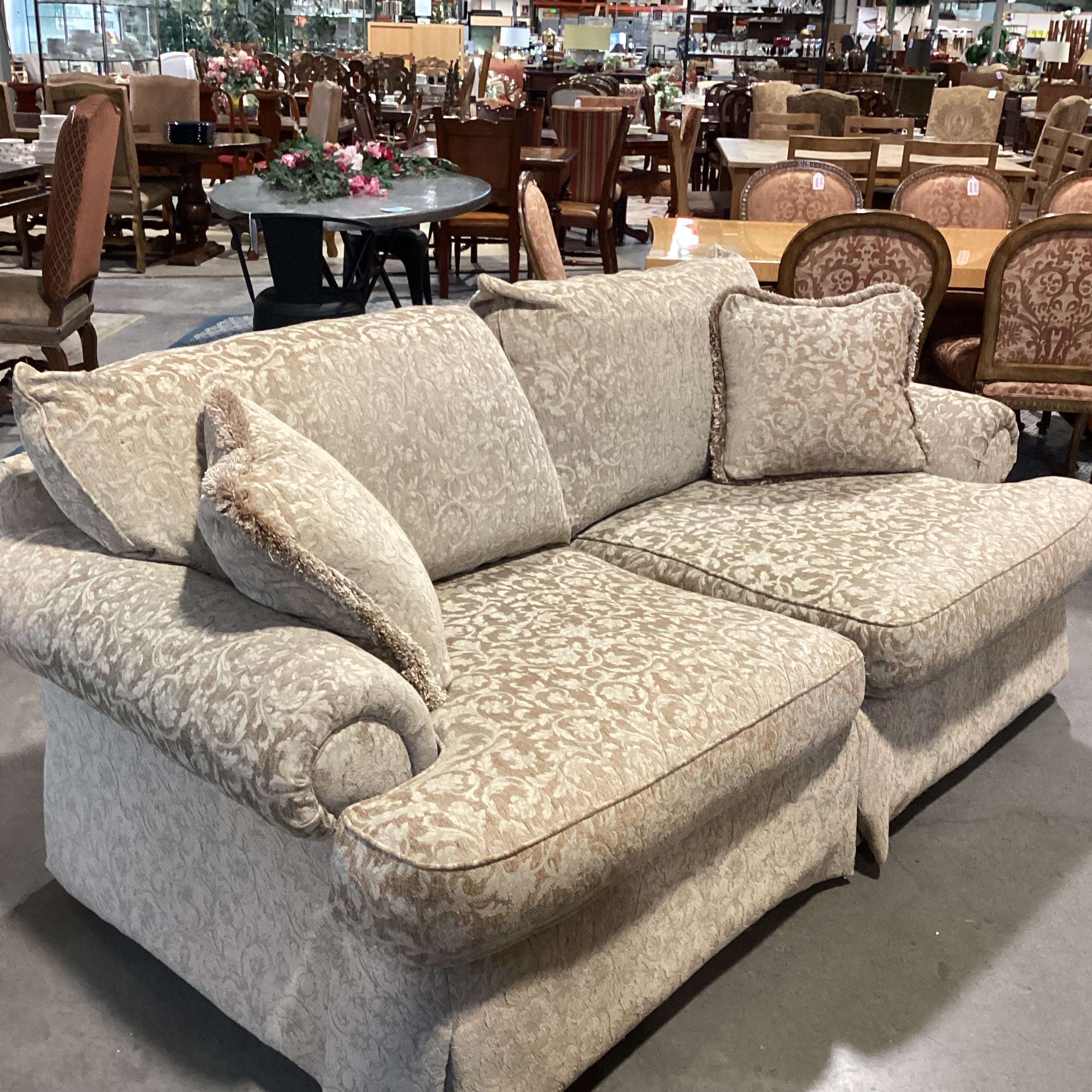 Thomasville Gold & Beige Raised Chenille Floral Woven Down Mix Sofa 87"x 44"x 36"