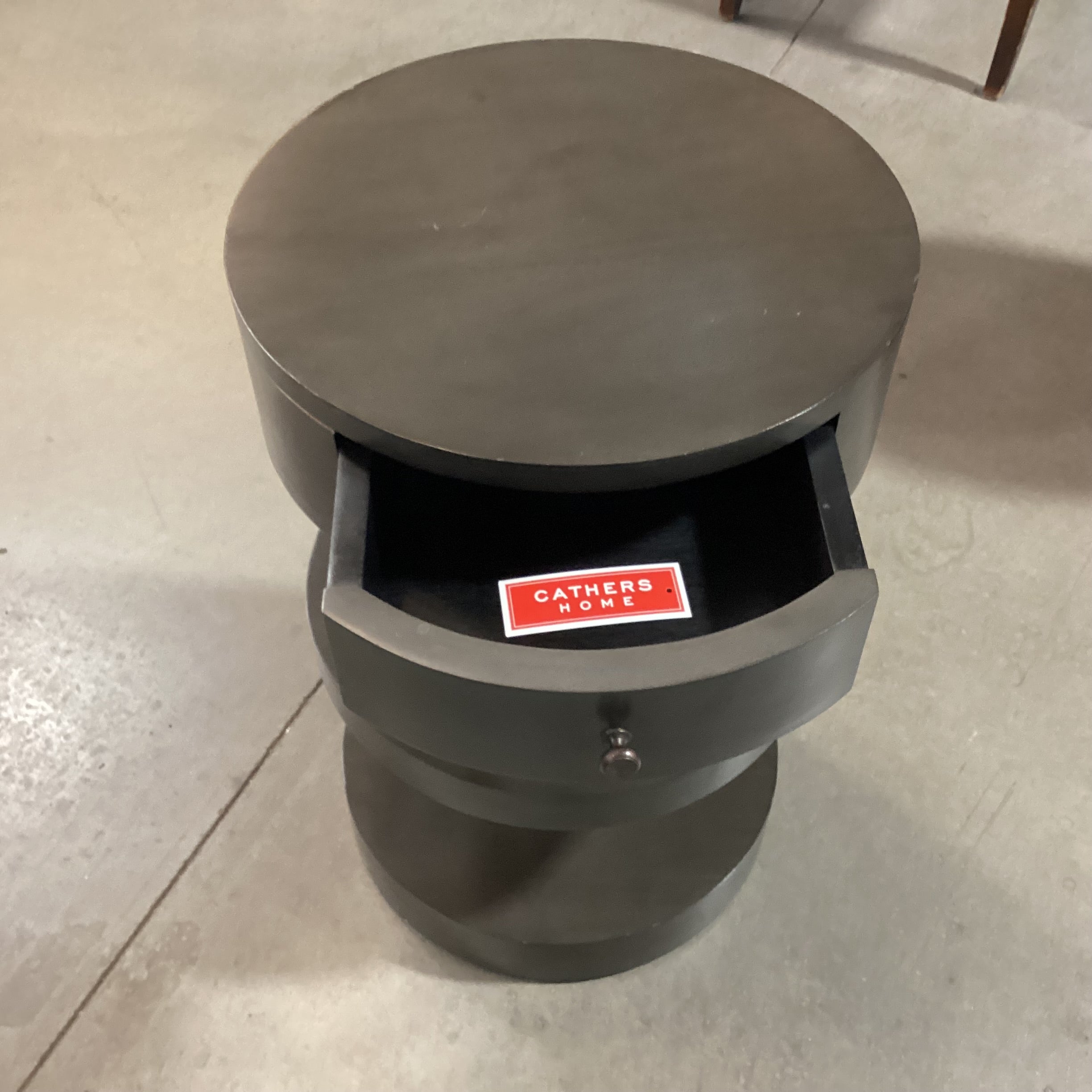 Cathers Home Dark Grey Finish Wood Round 3 Tiered 1 Drawer End Table 16" Diameter x 27"
