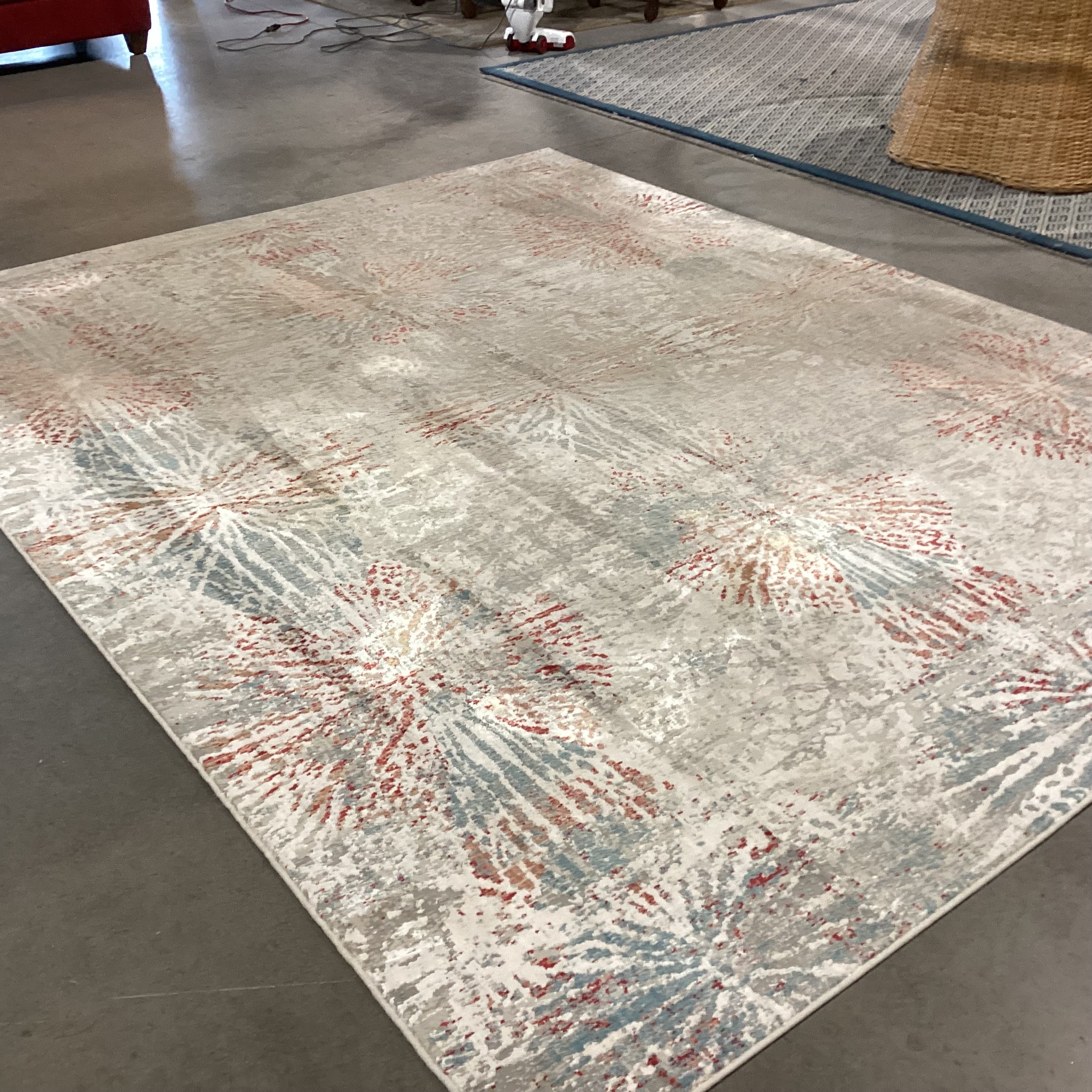 Aurora Collection Vento Grey Blue Rust Viscose & Polyester Rug 7'10"x 10'