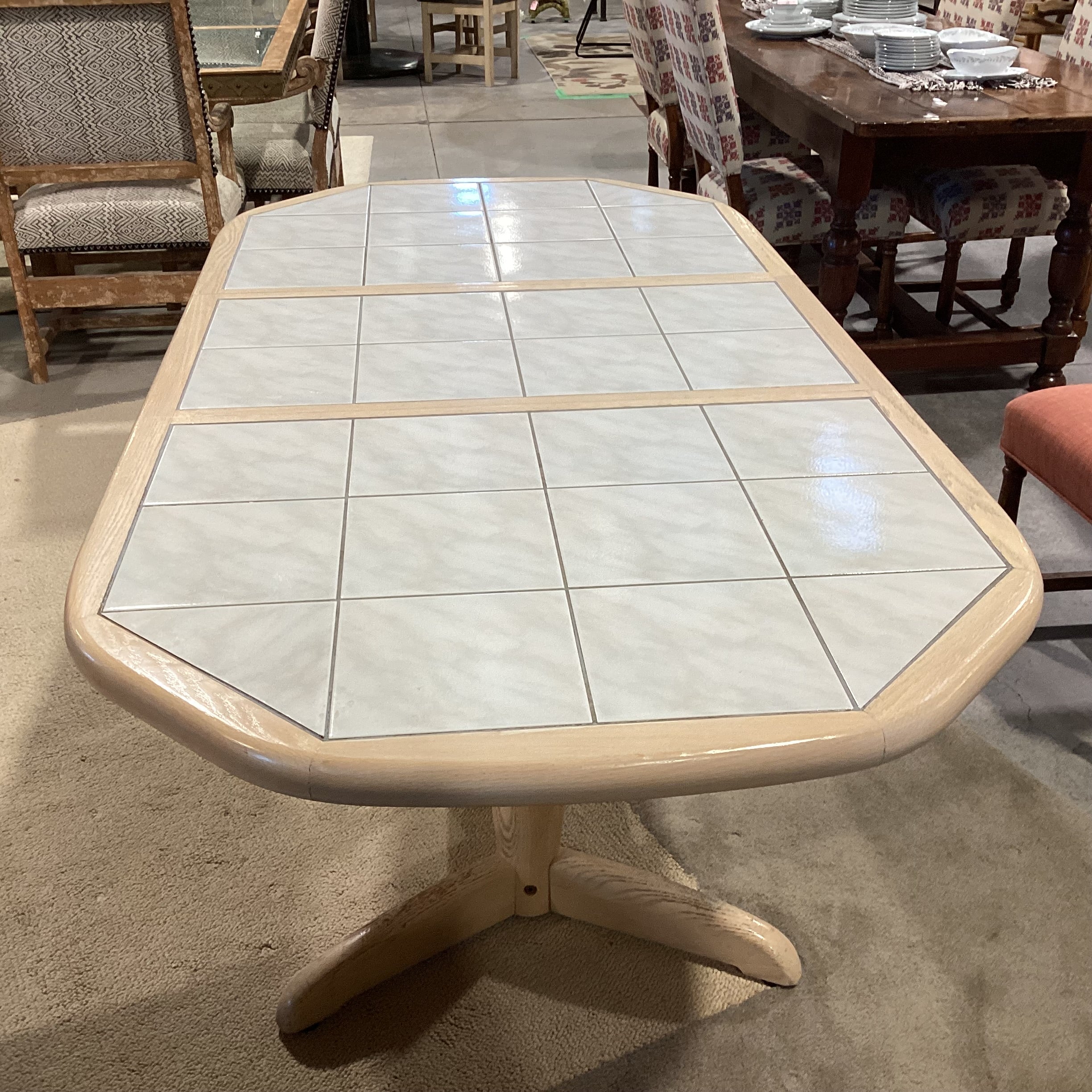 Light Washed Oak & Tile Top 1 Leaf Oval Dining Table 71"x 36"x 29"