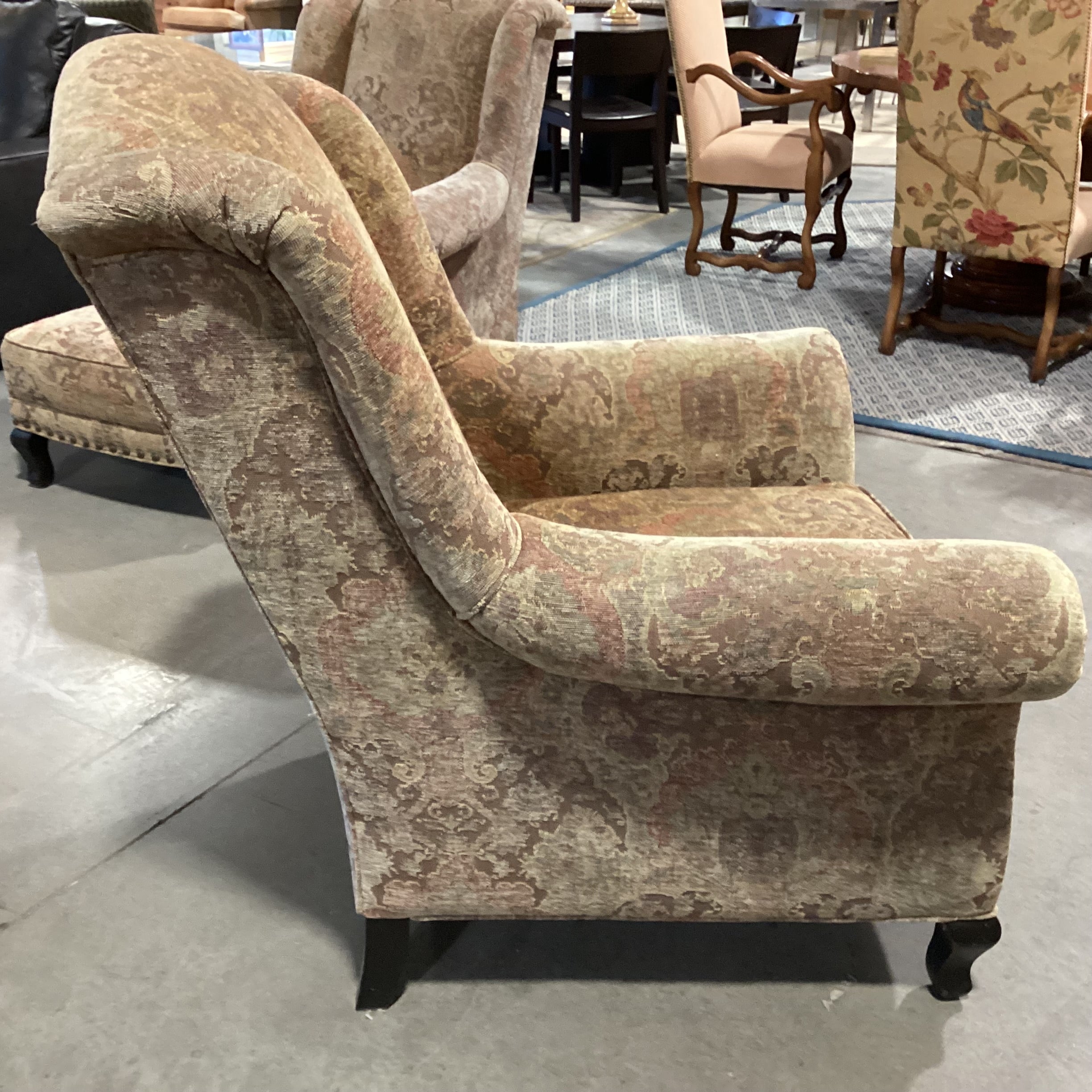 Arhaus Brown & Sage Chenille Woven with Nailhead Wing Chair 38"x 38"x 44"
