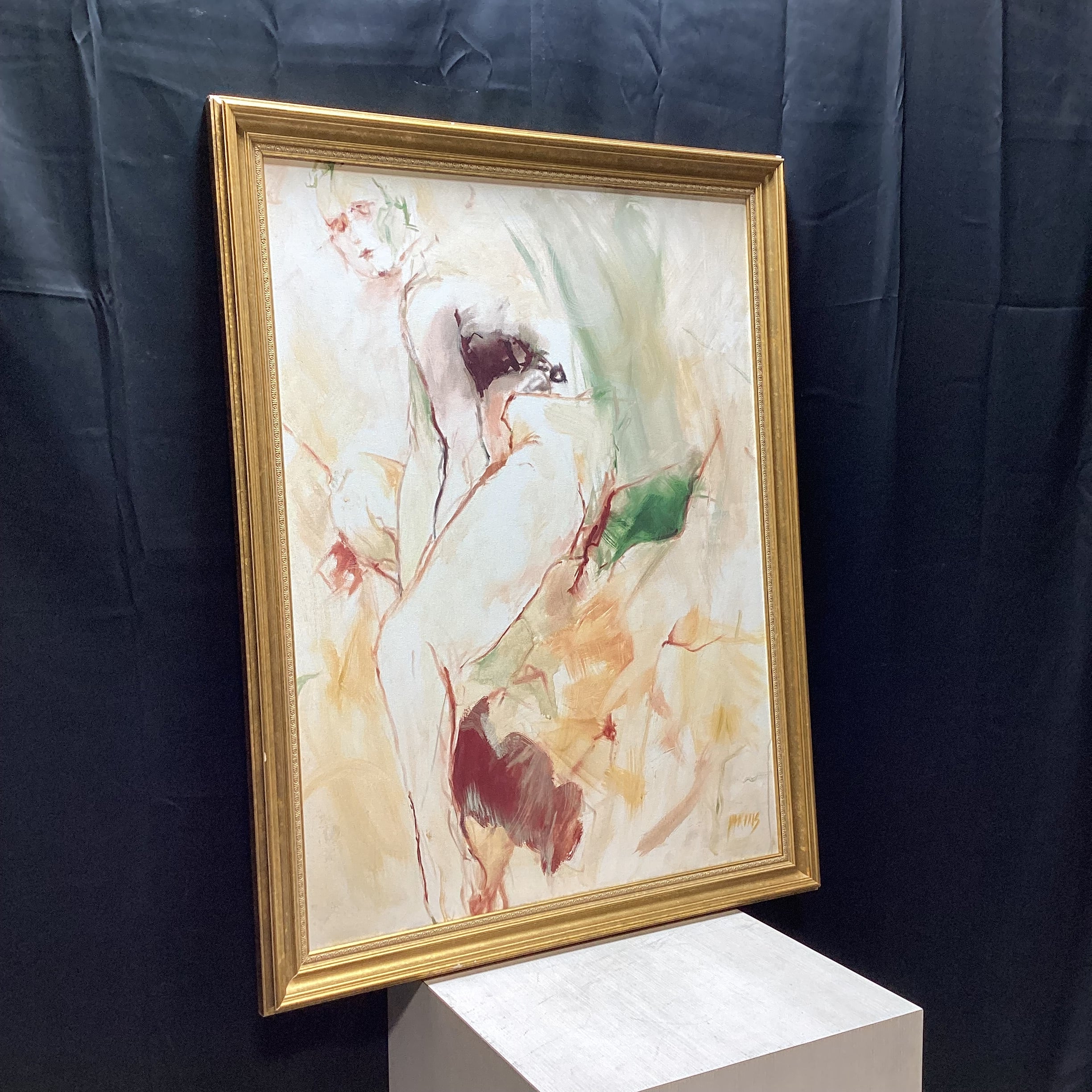 Artist Signed Figure Study Painting Print In Gold Frame 35" x 45"