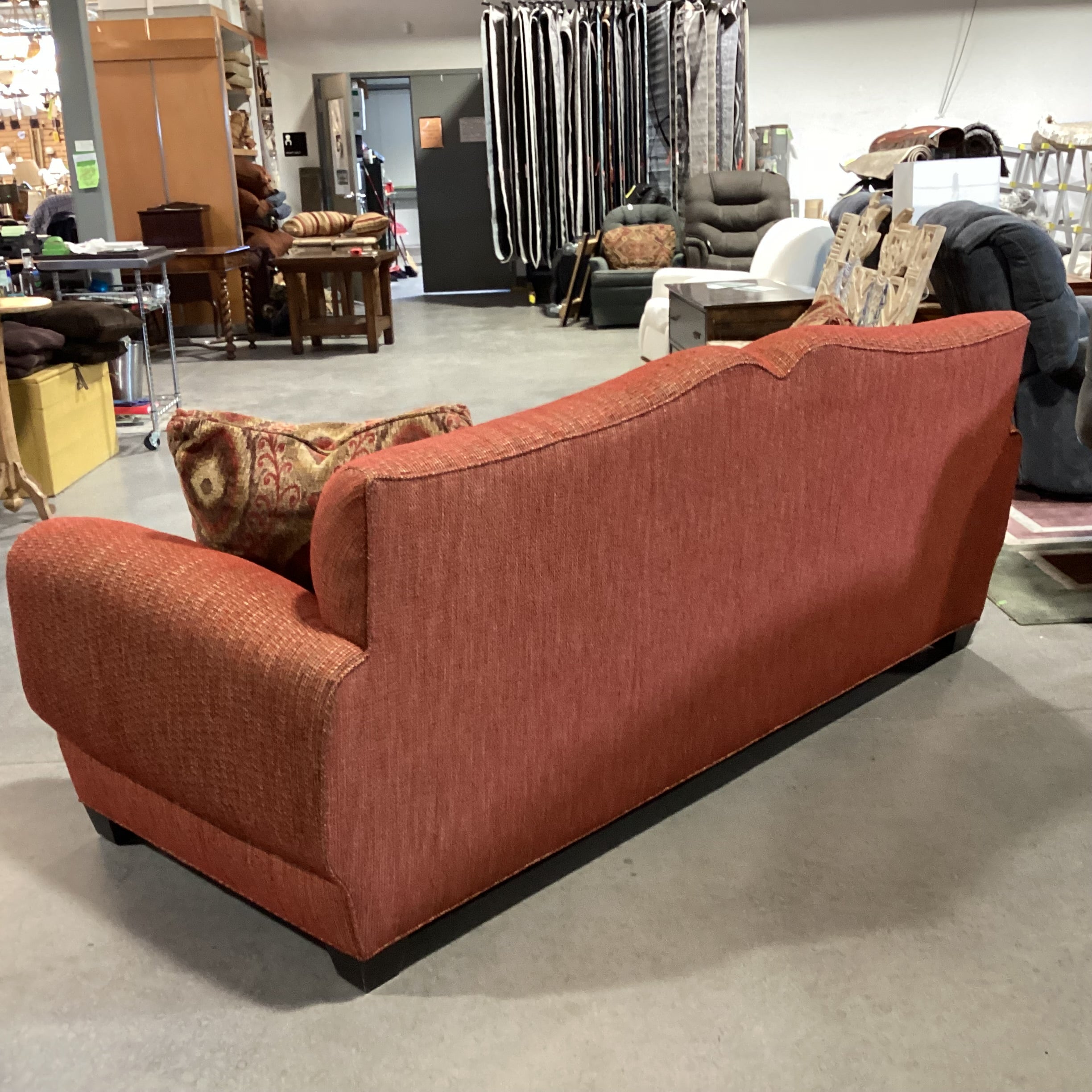 Ablyss Custom Furniture Red Gold Woven Detailed Back & Arm Sofa 88"x 38"x 36"