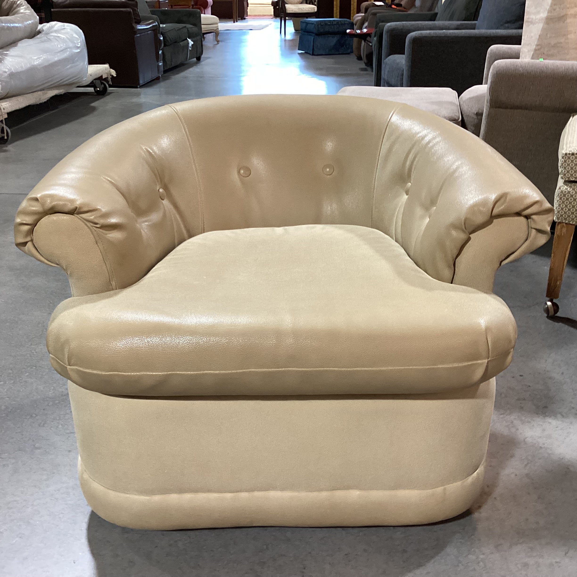 Blonde Faux Textured Leather Button Back Swivel Chair 36"x 34"x 27"