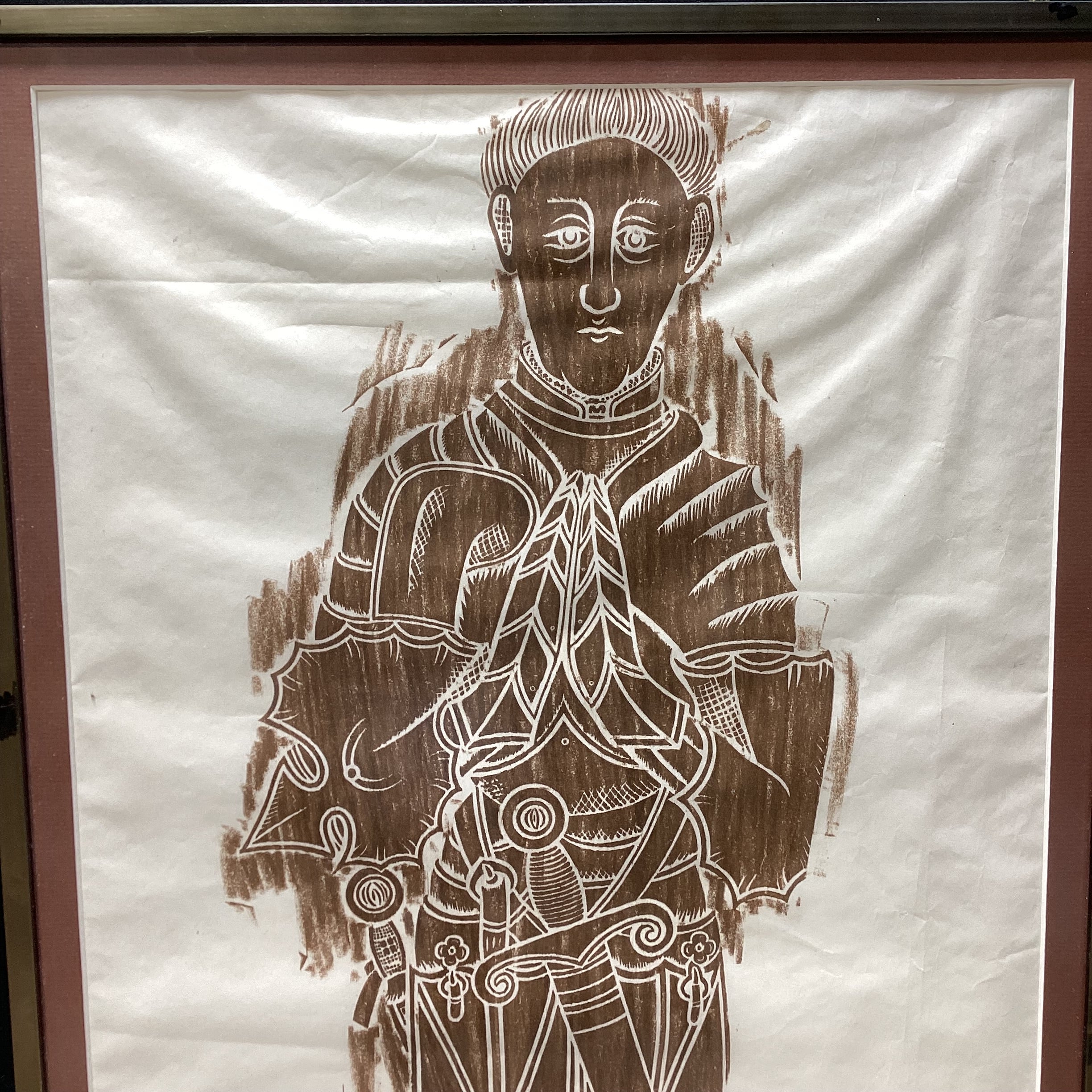 Framed Gravestone Rubbing Of Sir Thomas Peyton 17" x 30.5"