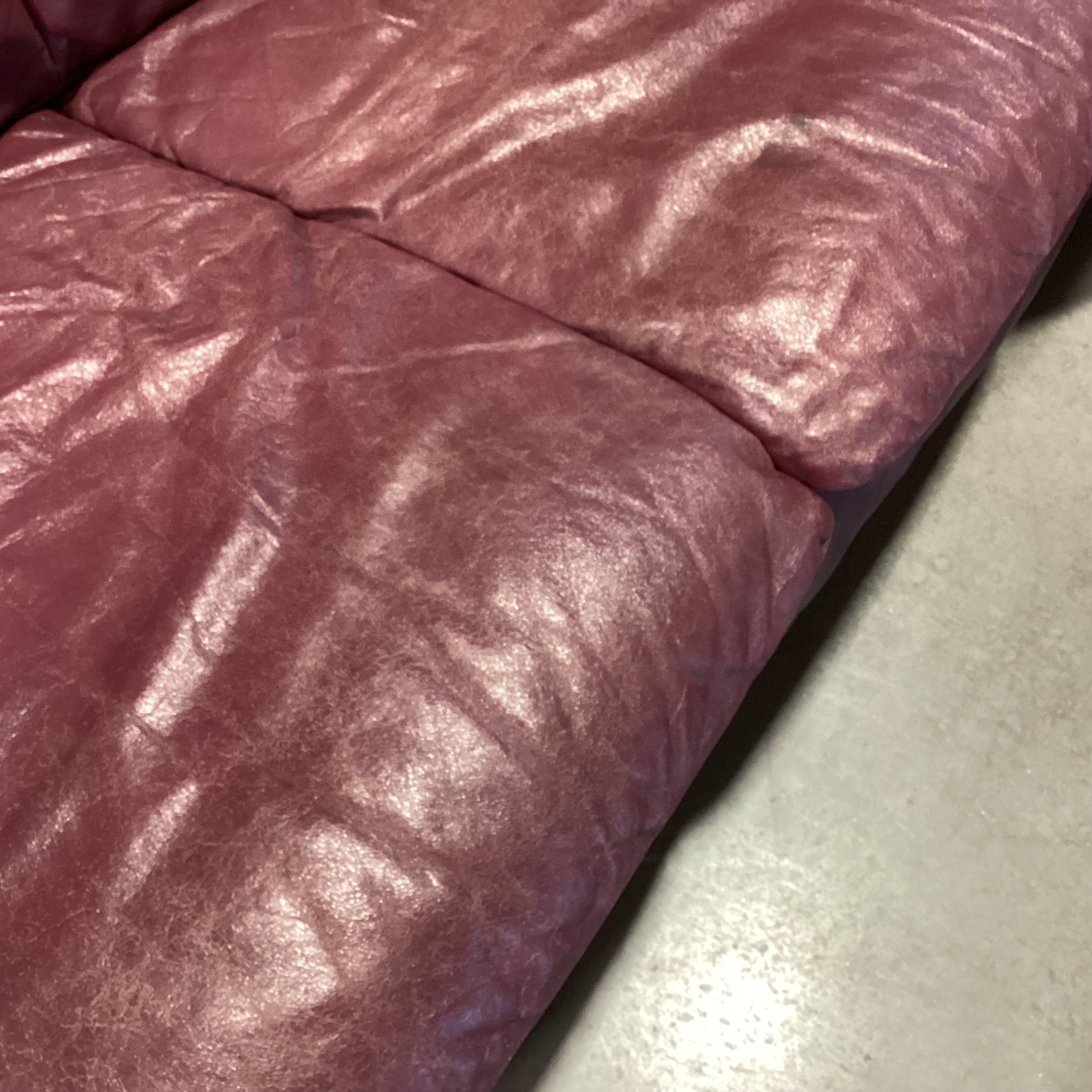 Burgundy Leather 3 Piece Sectional 85"x 85"x 37"