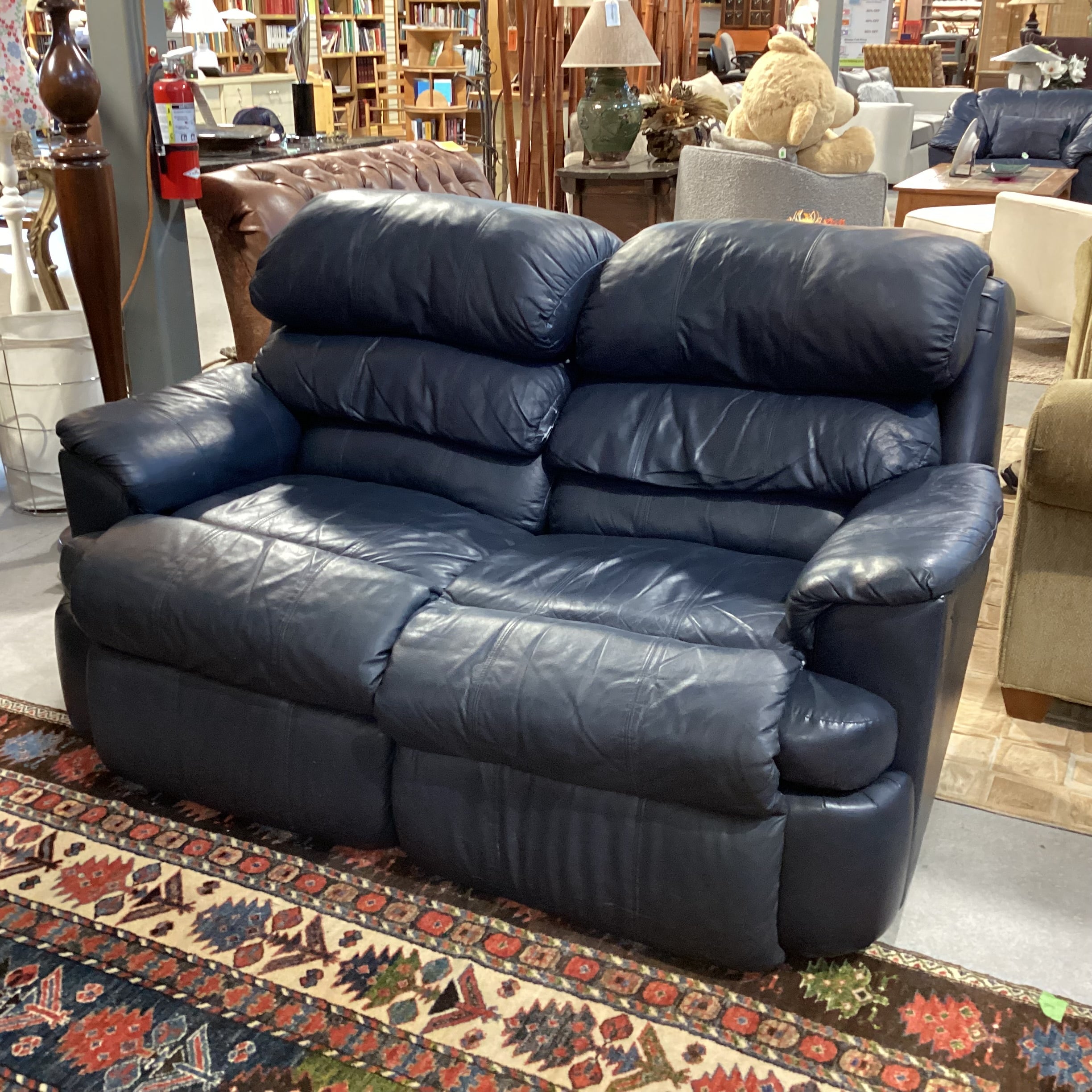 Navy Leather Double Recliner Loveseat Sofa 64"x 40"x 37"