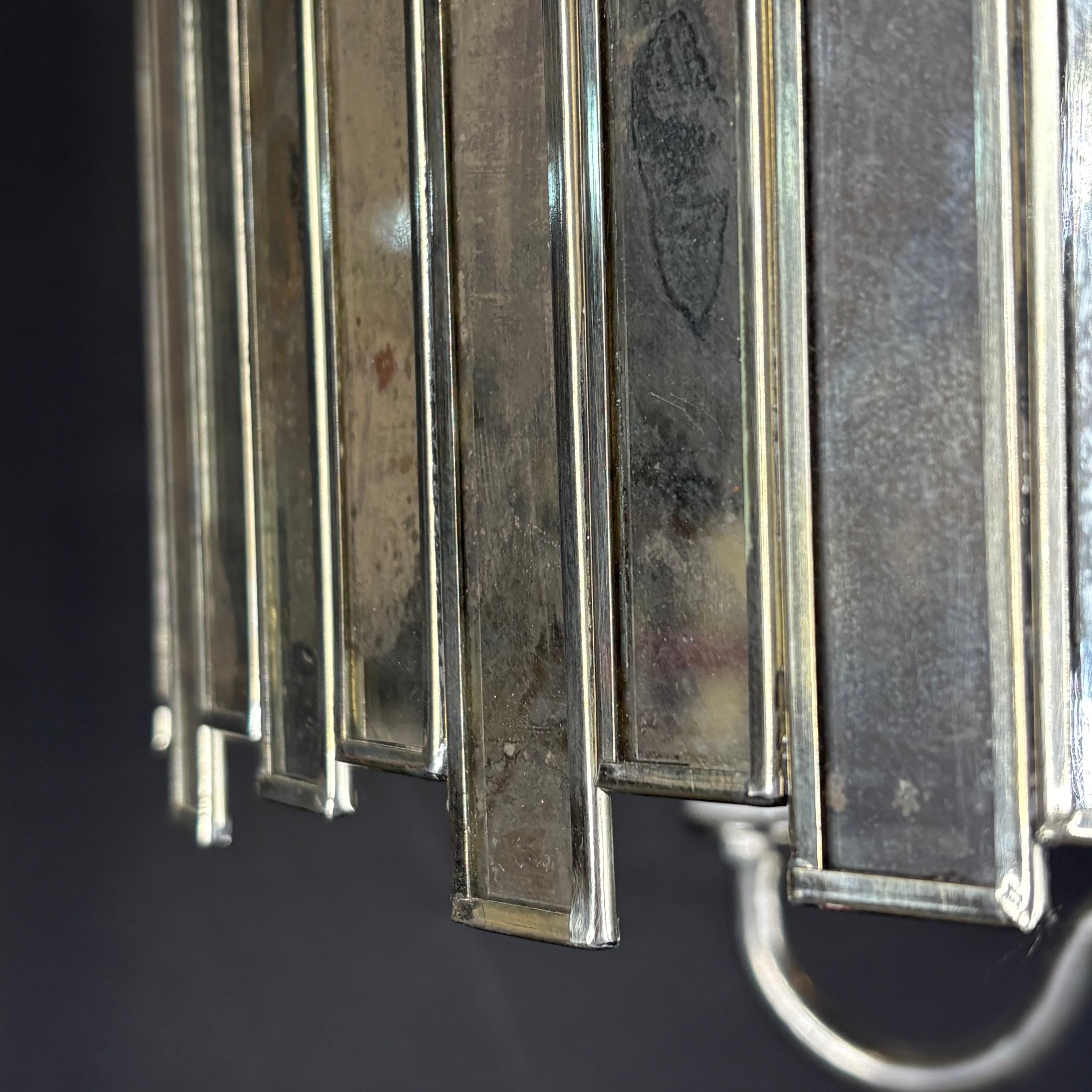 Worlds Away 3-Light Chrome and Antiqued Glass Chandelier 17” Diameter x 21.5”