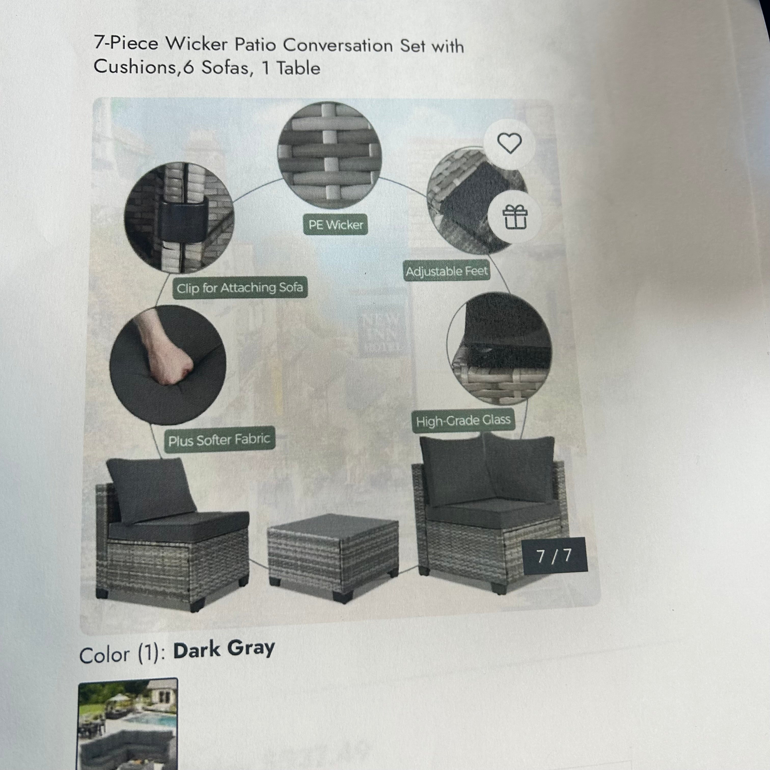 7-Piece Wicker Patio Conversation Set With Cushions 6 Sofas 1 Table