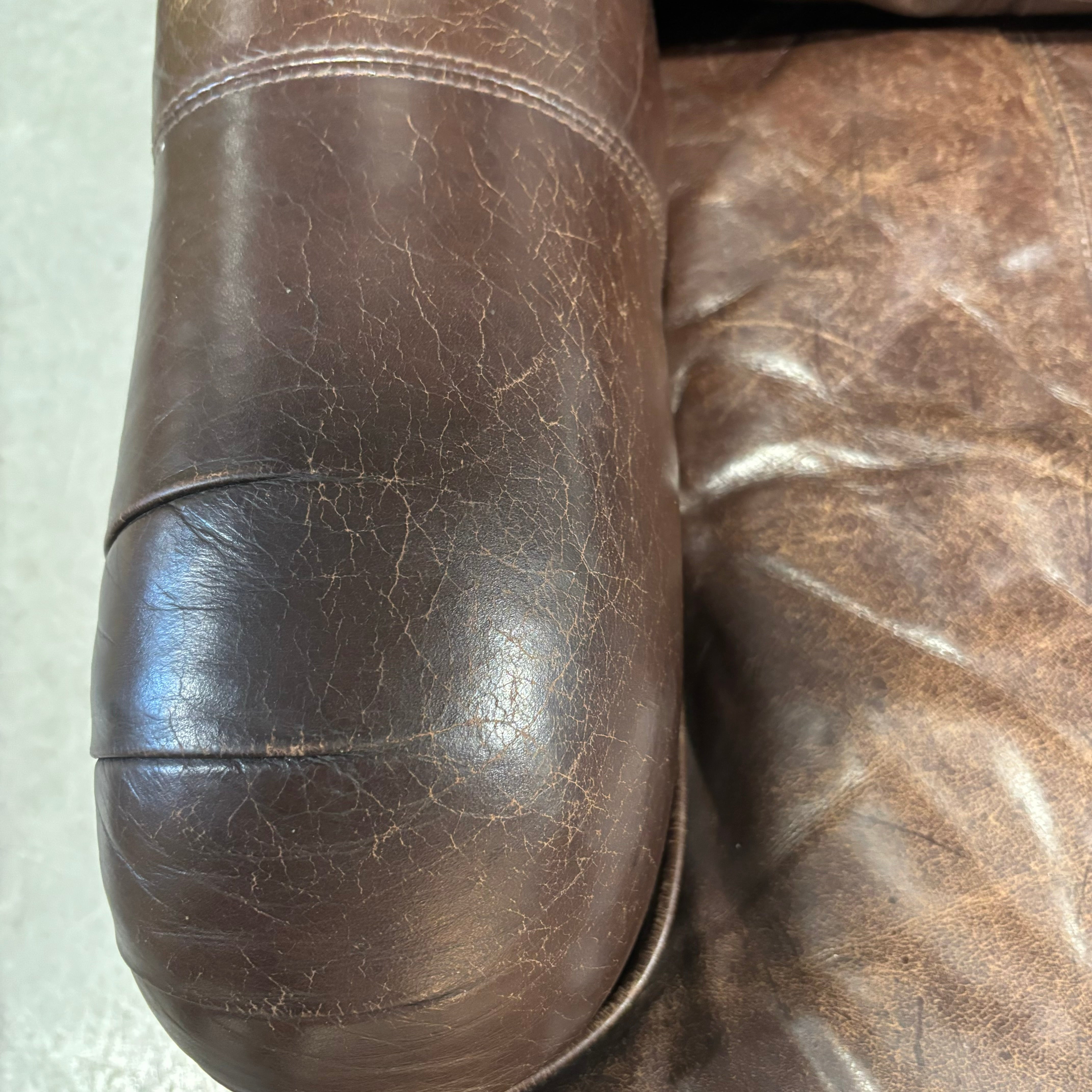 Vanguard Furniture American Bungalow Three Cushion Genuine Leather Sofa 84"x 36"x 30"