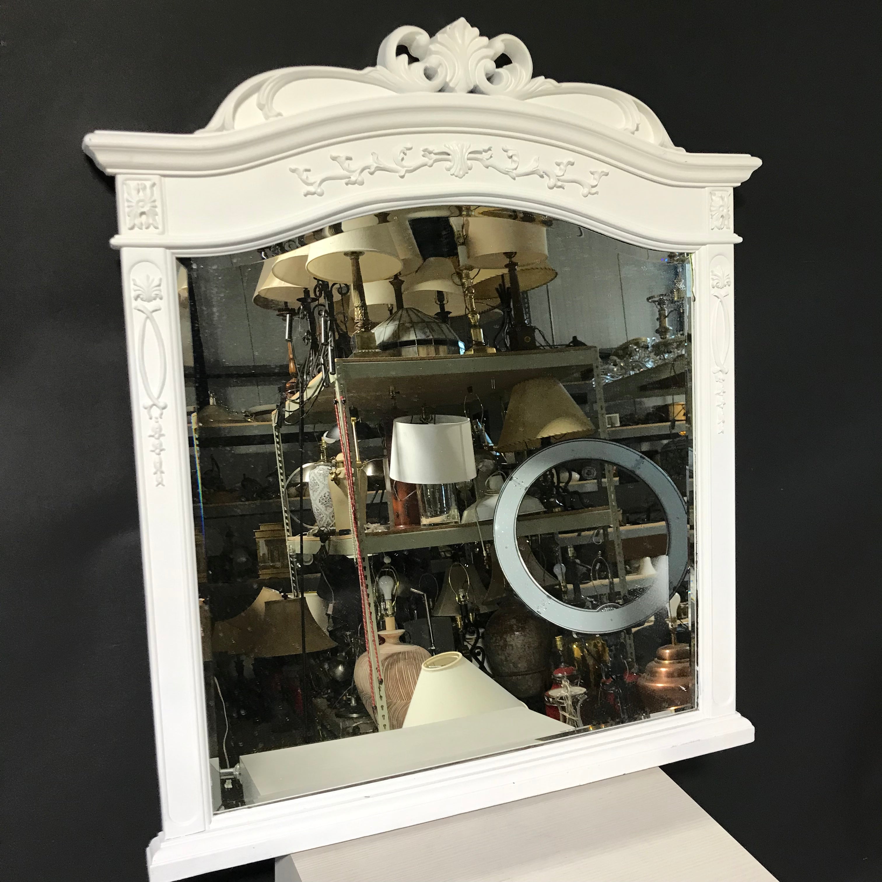 Antique Style Carved Wood White Mirror 33"x 38"