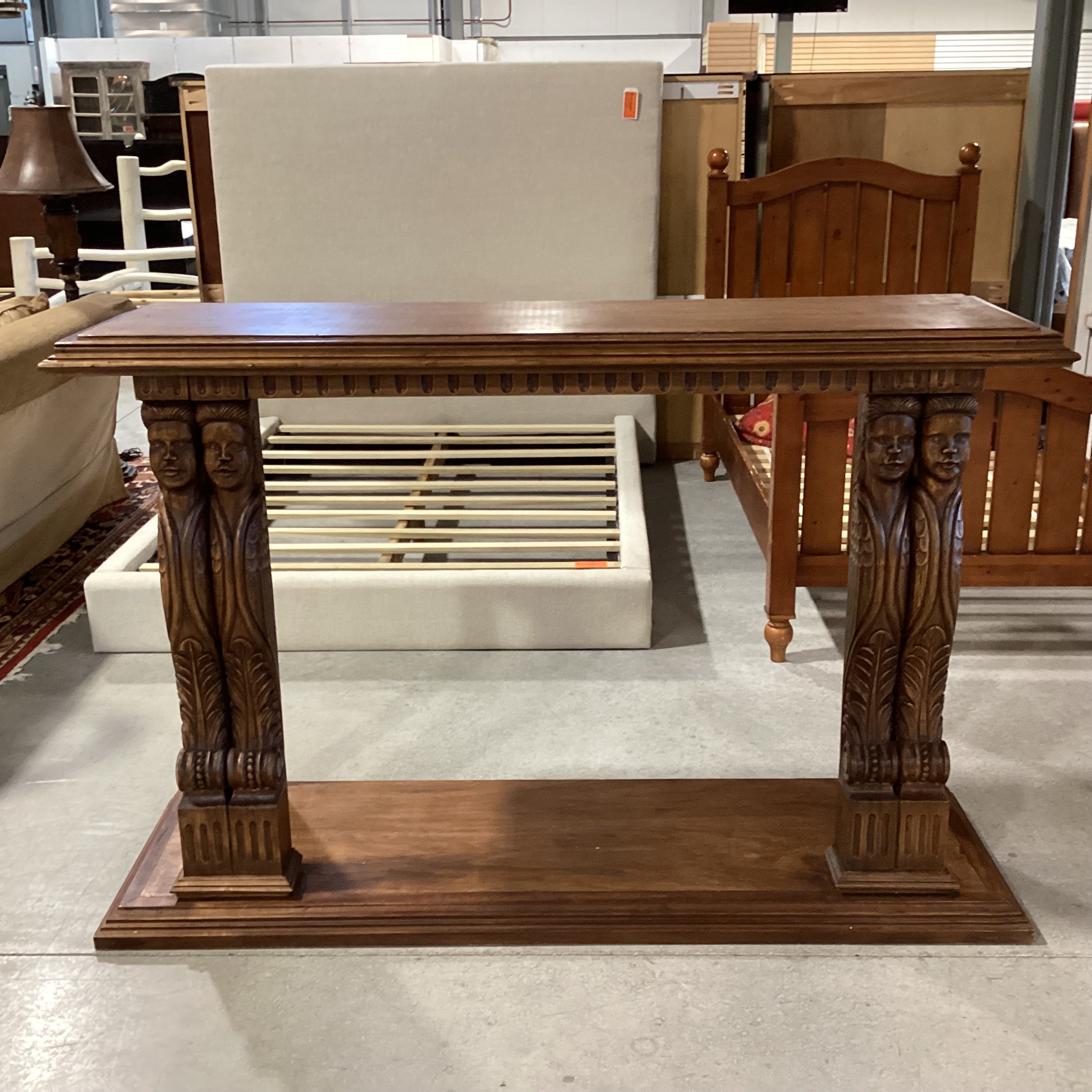 Angelic Hand Carved Columns Solid Wood 2 Tiered Console Sofa Table 72"x 22"x 47"