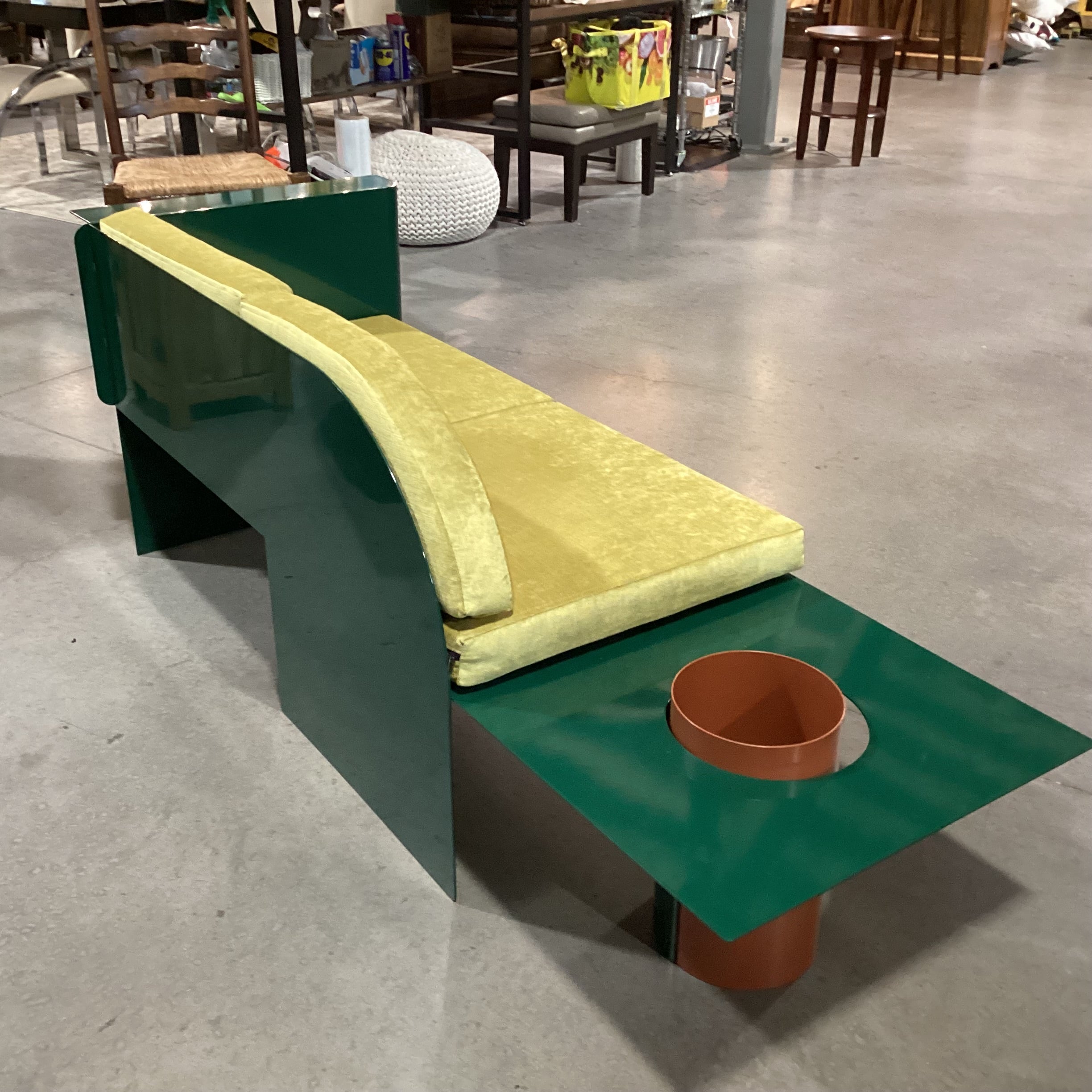 Maxim Scherbakov for Supaform Disused Collection Powder Coated Steel & Yellow Velvet Cushions Bench Sofa 72"x 26"x 28"