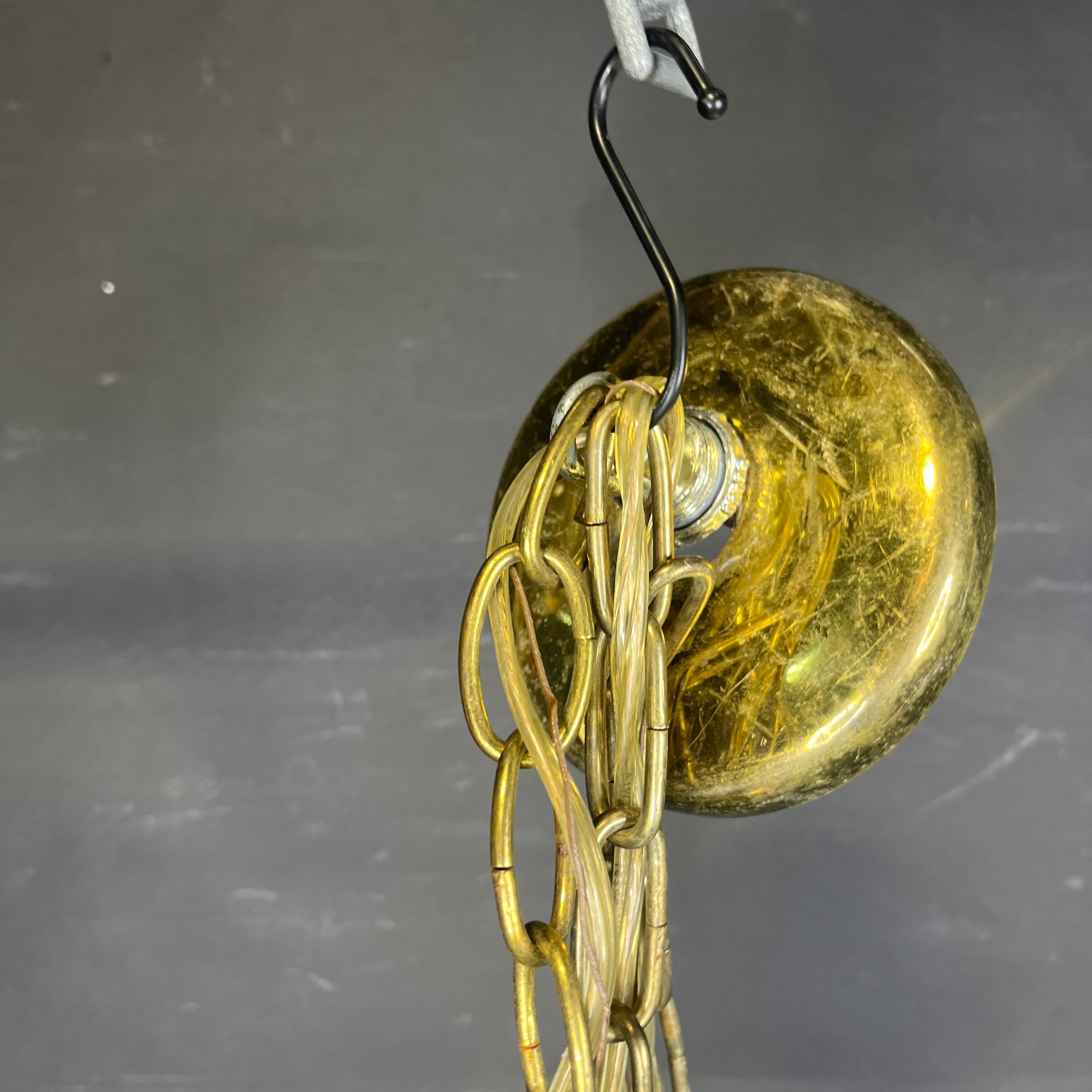 Vintage 12-Light 2-Tone Beveled Glass and Brass Ceiling Pendant 23.5” Diameter x 54”