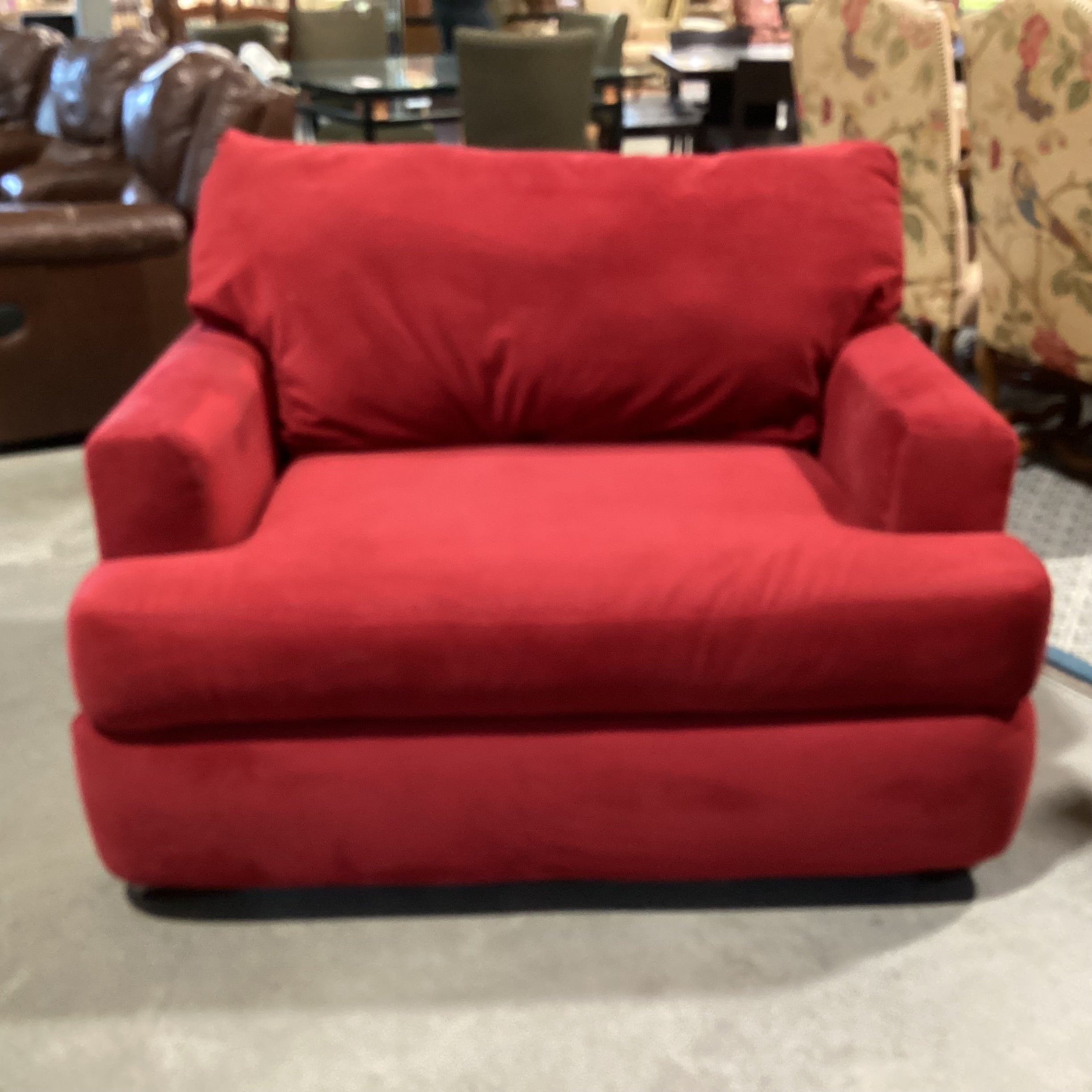 Red Plush Velvet Oversized Chair 50"x 43"x 33"