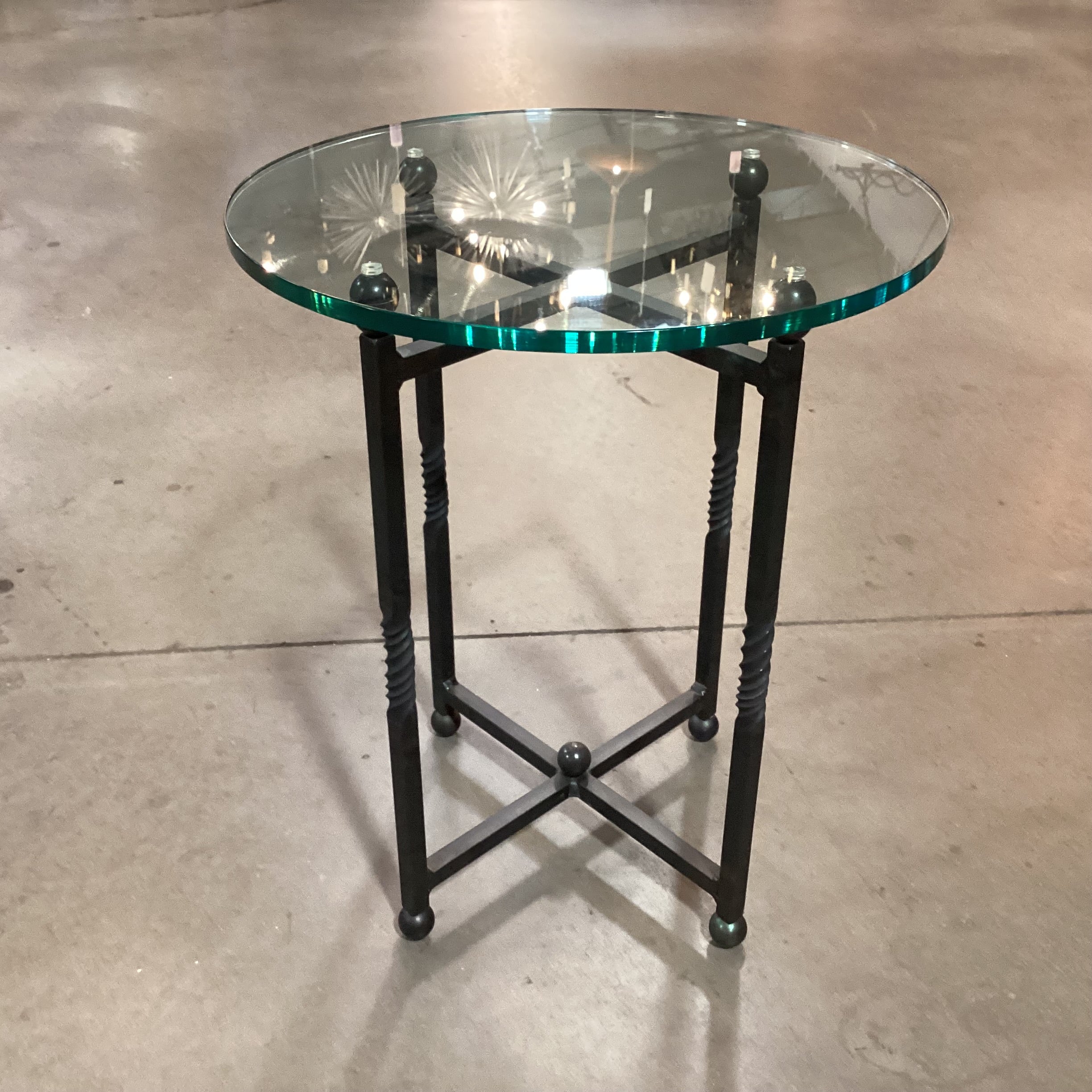 Twist Iron & Round Glass End Table 18" Diameter x 22"