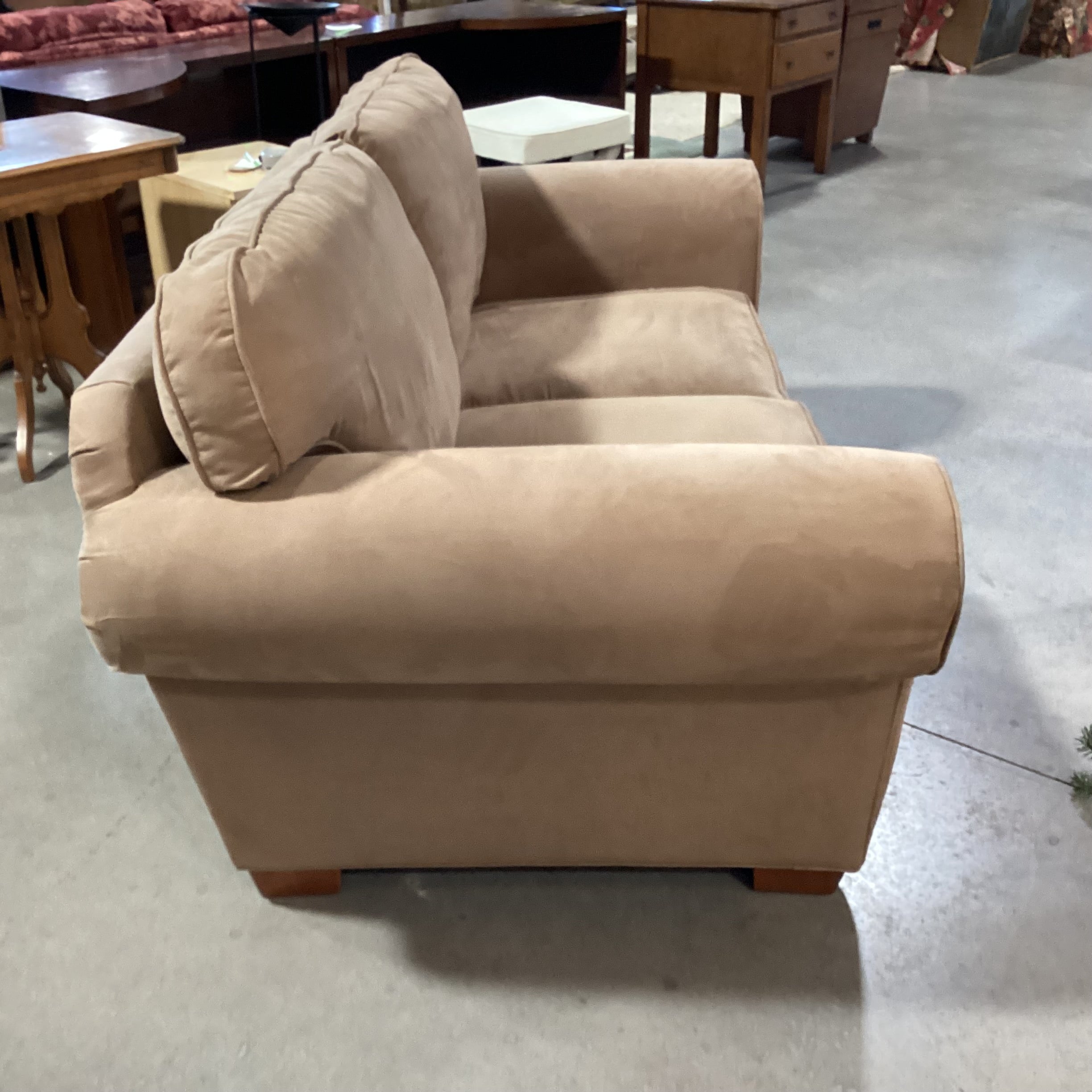 HM Richards Light Brown Ultra Suede Loveseat Sofa 74"x 40"x 29"