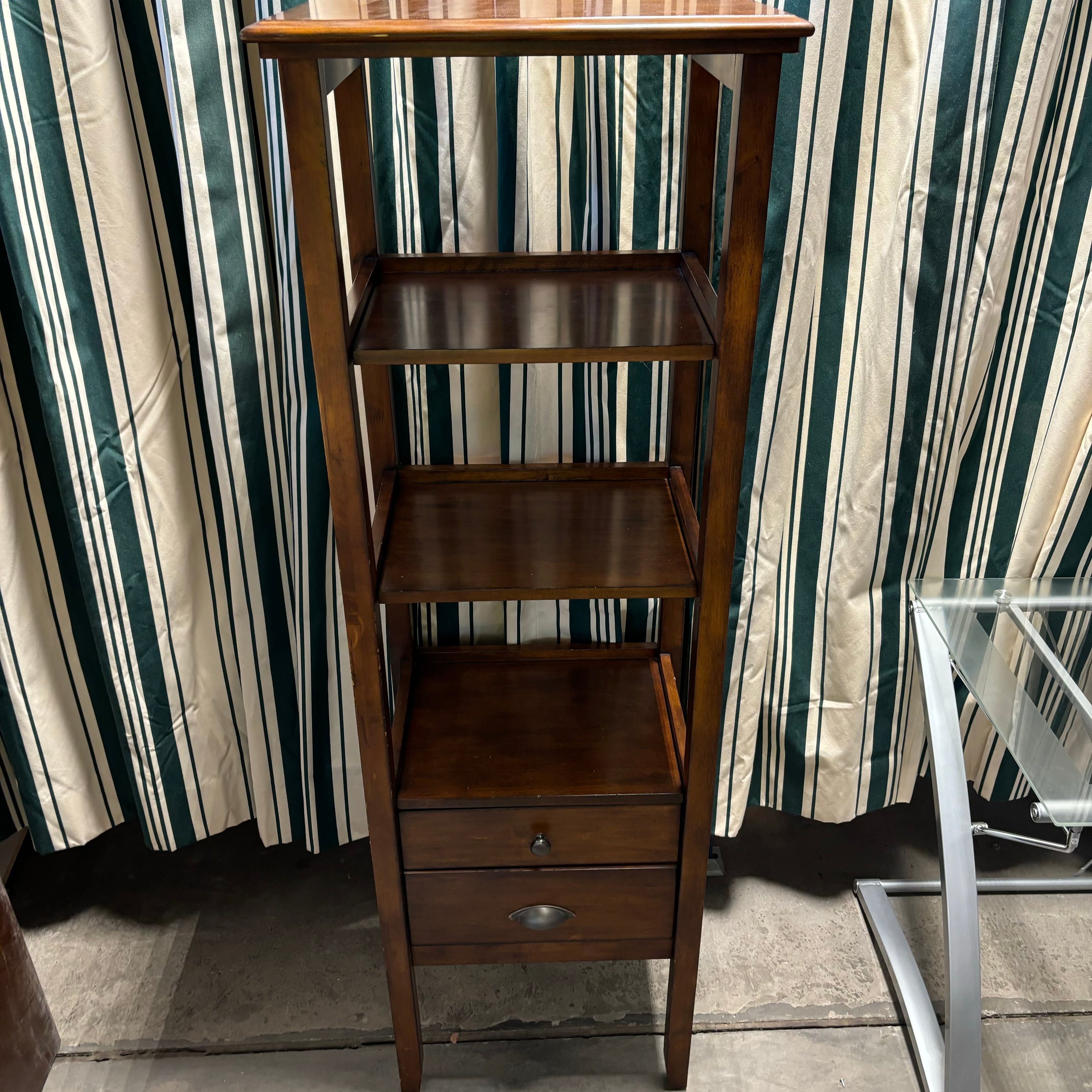 Mission Style Solid Wood 3 Tiered with 2 Drawers Bookcase 22"x 16"x 66"