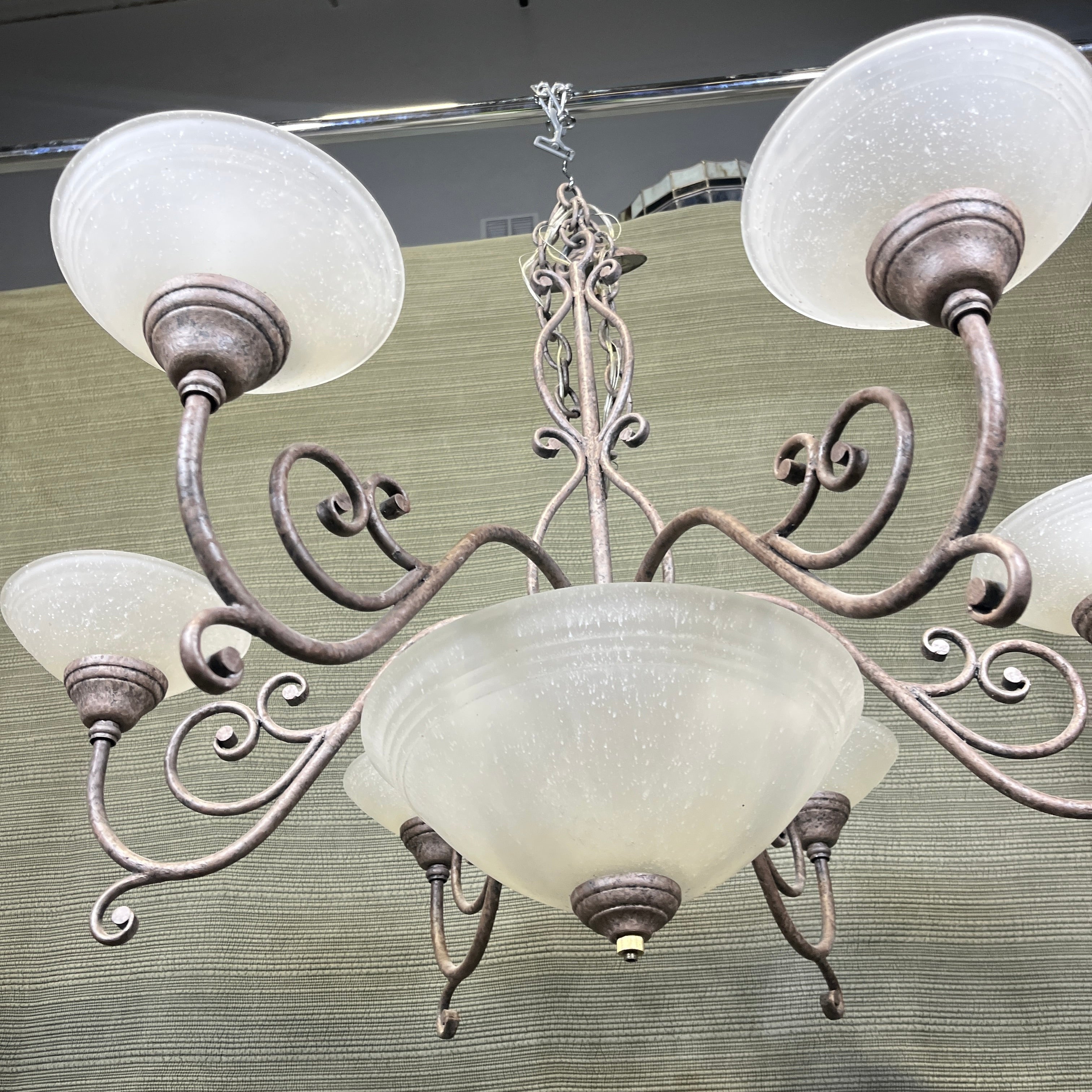 Rustic Farmhouse Style 9-Light Blush Metal with Glass Shades Chandelier 40" Diameter x 32" - 65"