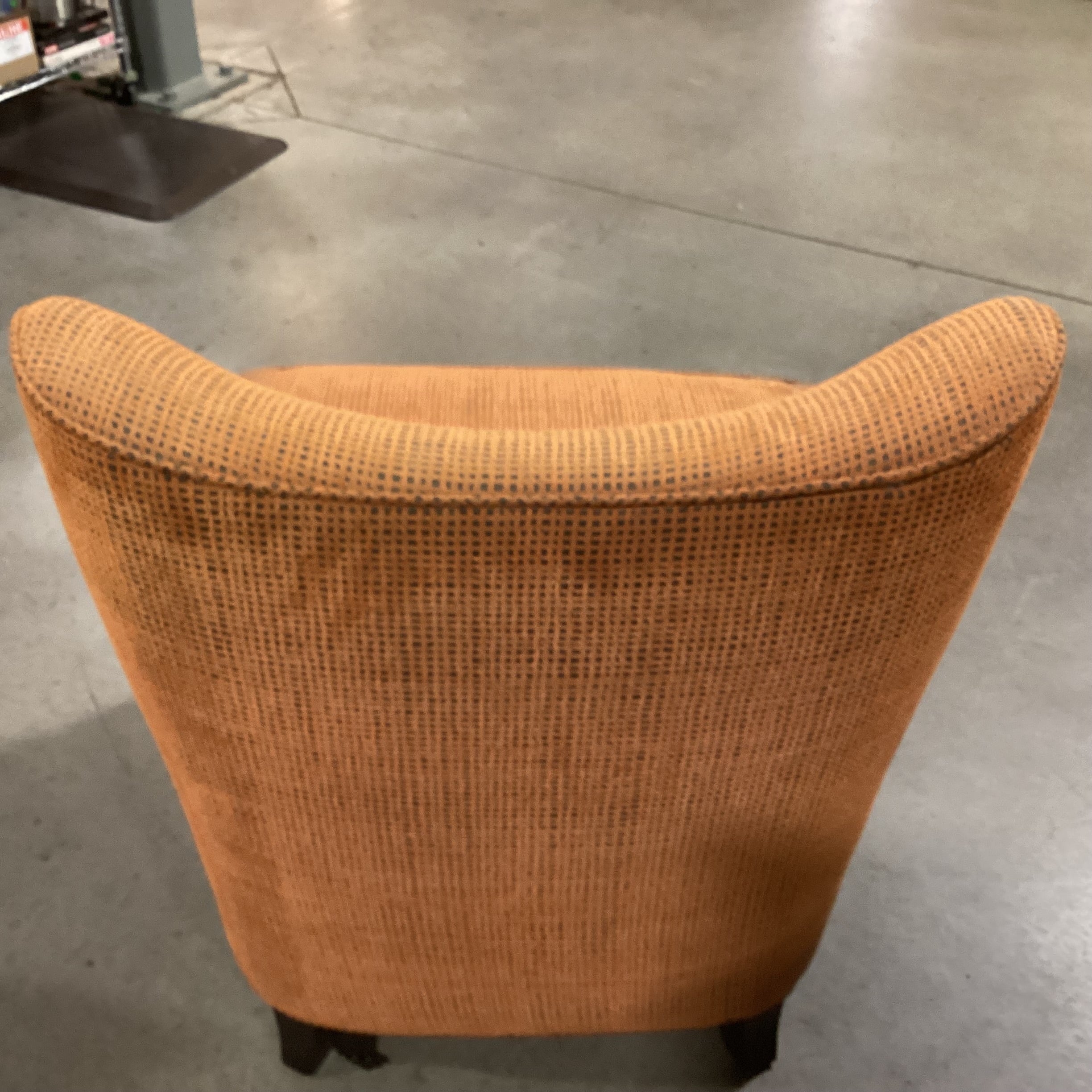 Vintage Mid Century Modern Burnt Orange Woven with Geometric Pillow Chair 32"x 34"x 35"