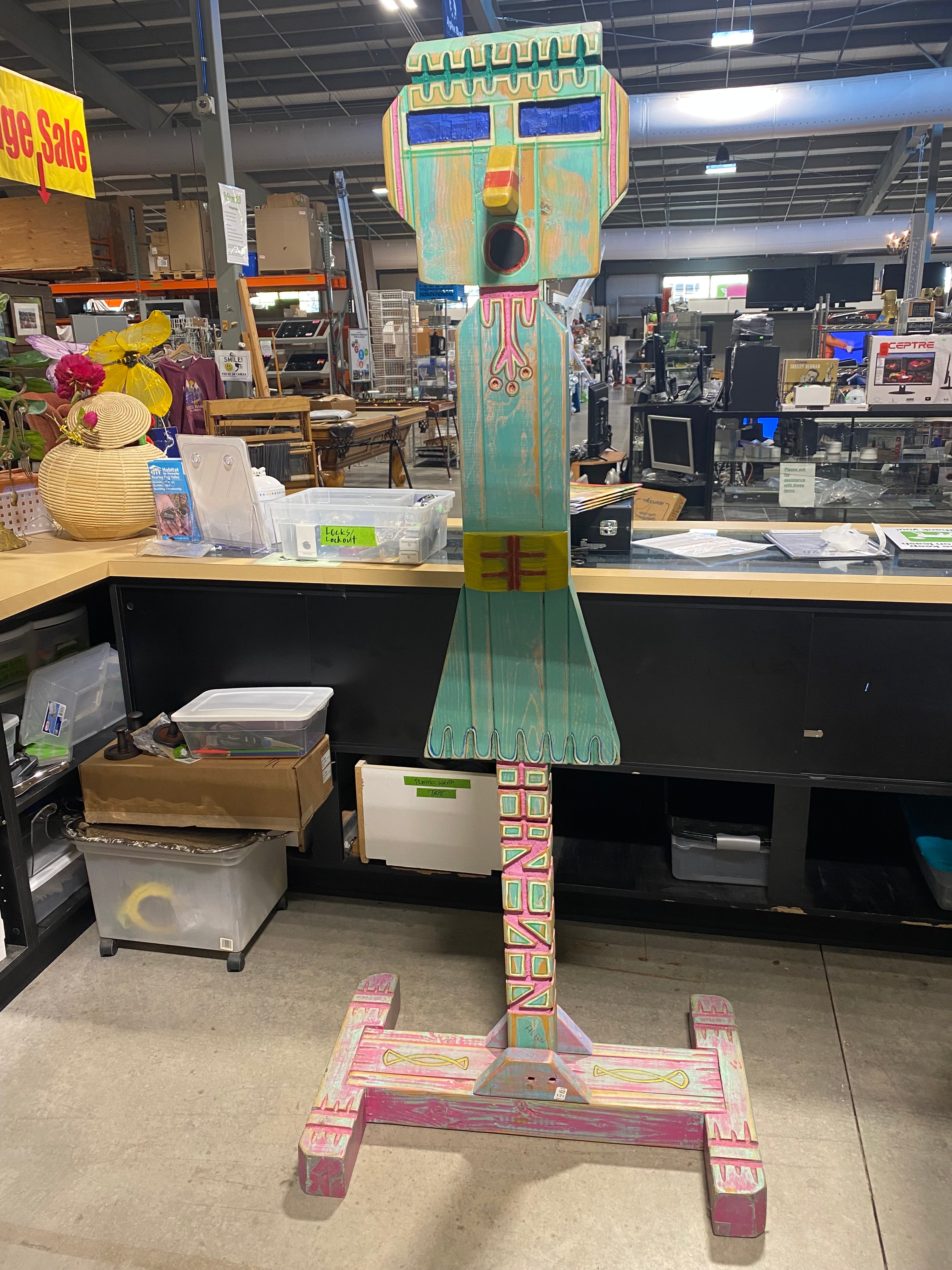 Tall Wooden Kachina Inspired Southwest Folk Art 72"x 30"x 20"