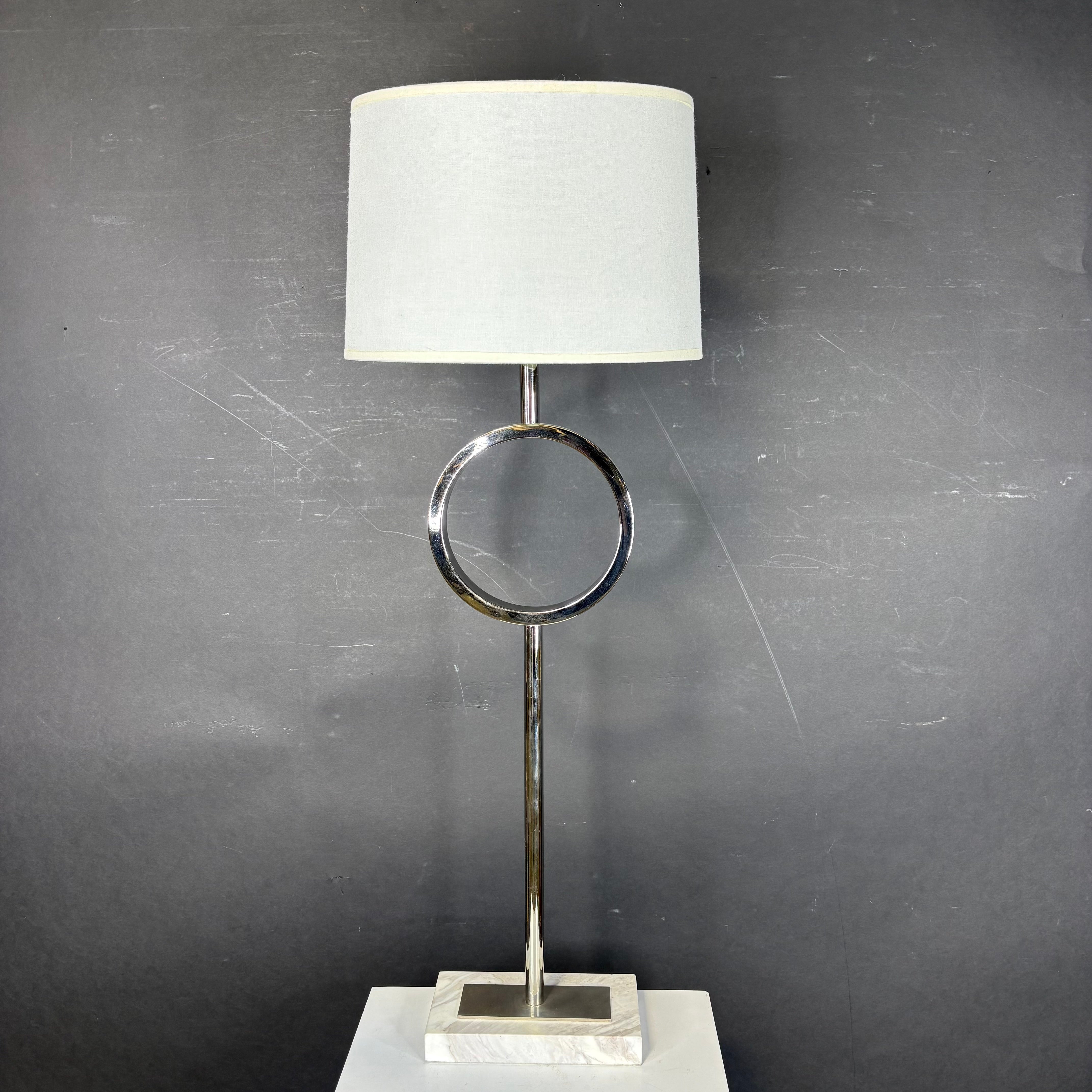 Robert Abbey Logan Buffet Polished Nickel and White Marble with Shade Table Lamp 11”x 6”x 29.5”