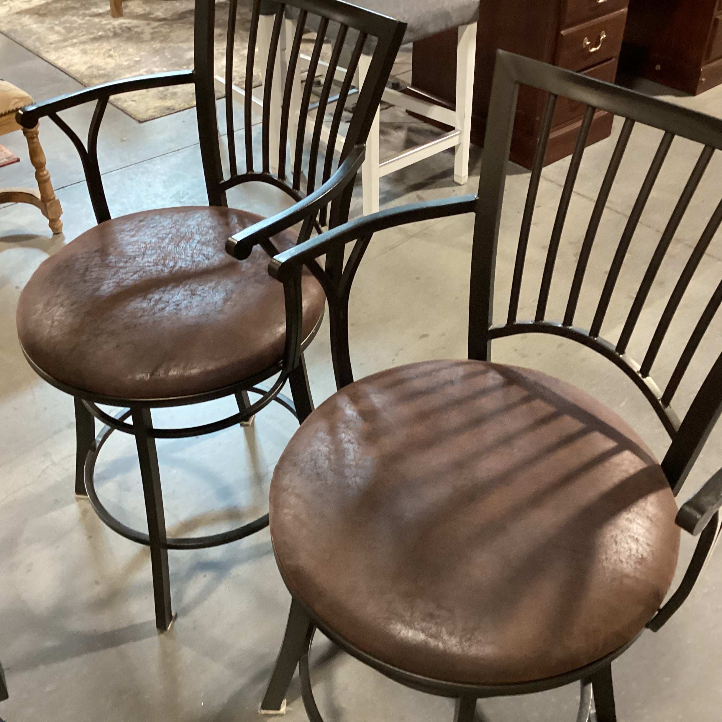 SET of 3 Iron & Textured Ultra Suede Swivel Barstools 24"