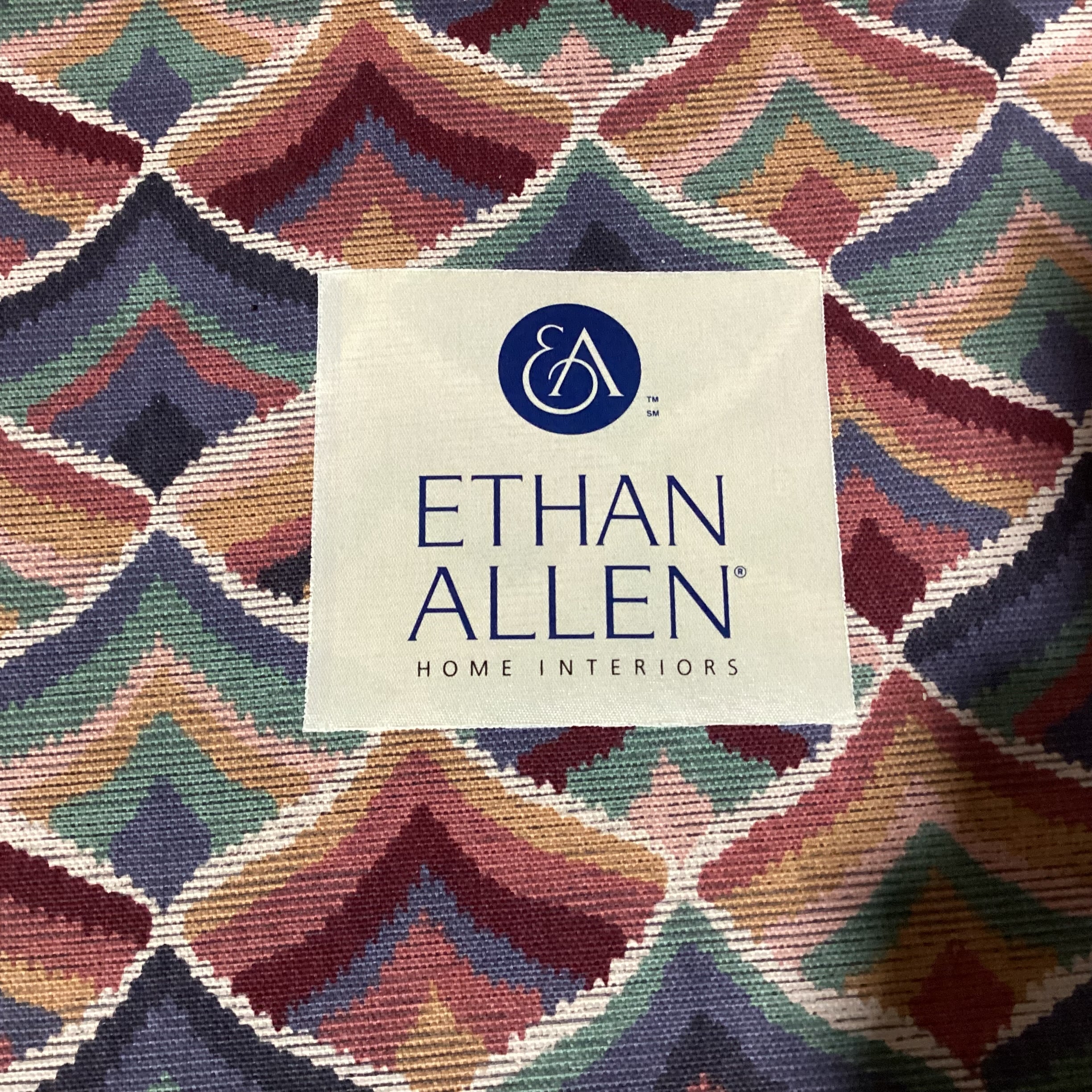 Ethan Allen Blue Red Pink Green Fan Design Ottoman 34"x 22"x 17"