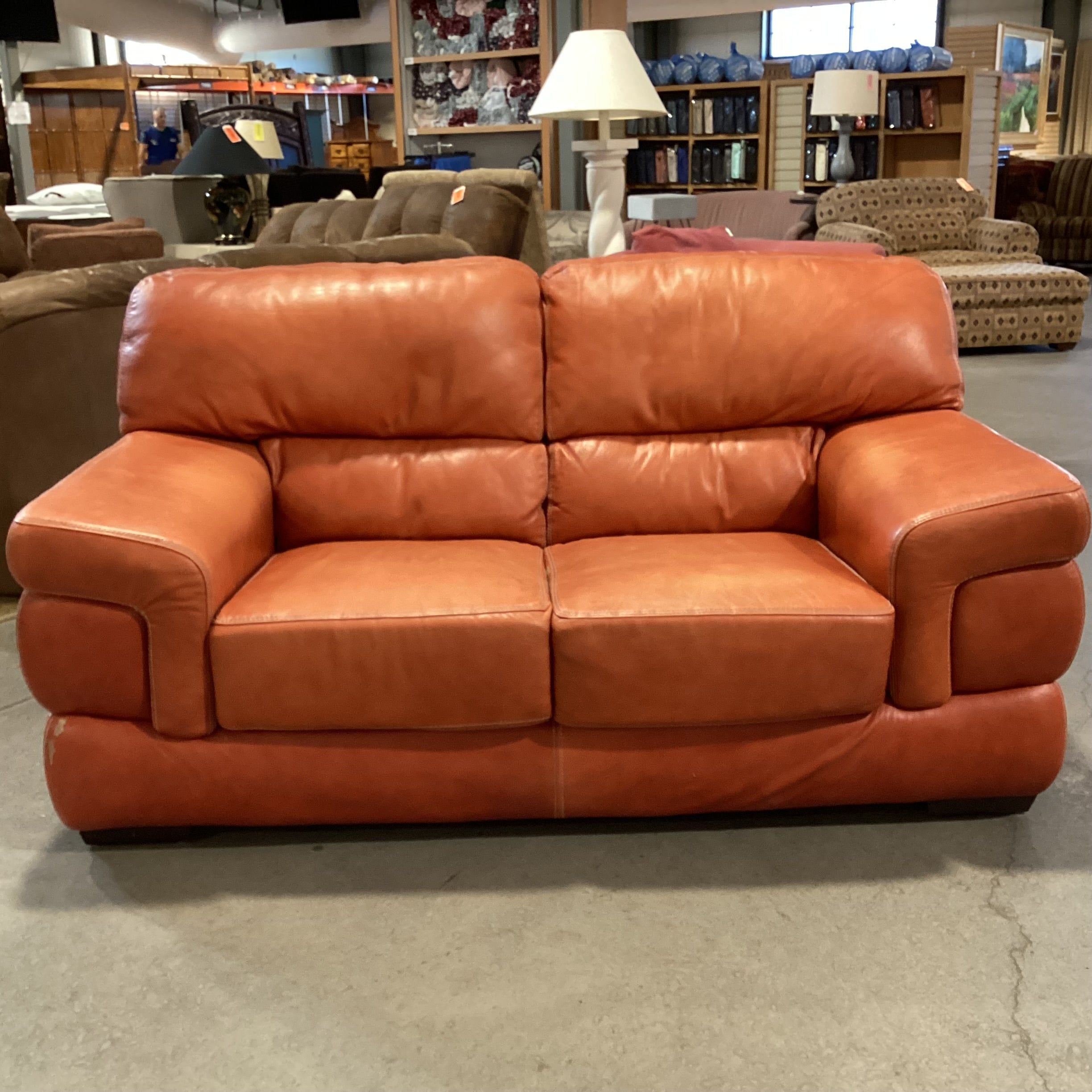 Burnt Orange Leather Loveseat Sofa 68"x 39"x 36"