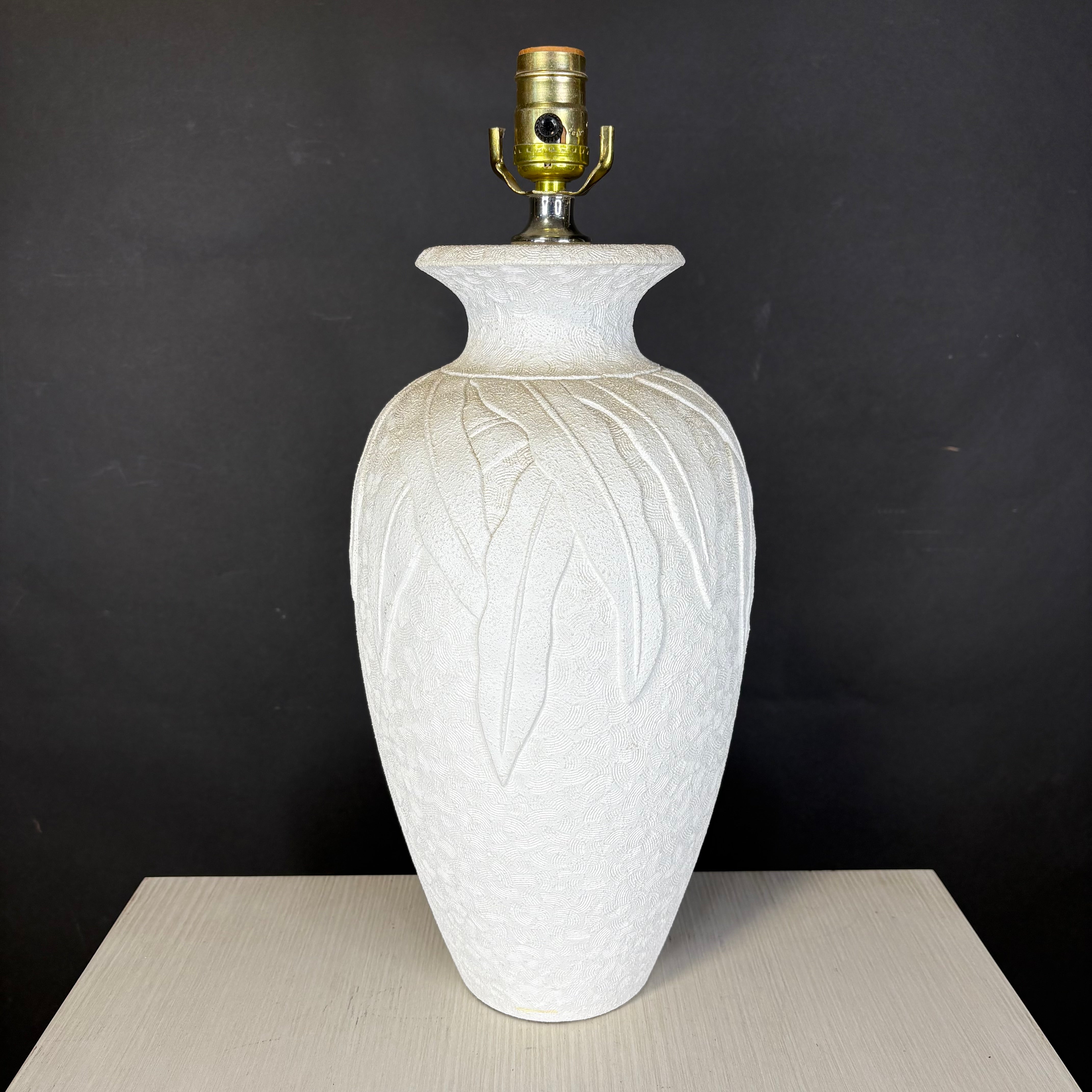 Post-Modern Cream Plaster Banana Leaf Table Lamp 9” Diameter x 19”