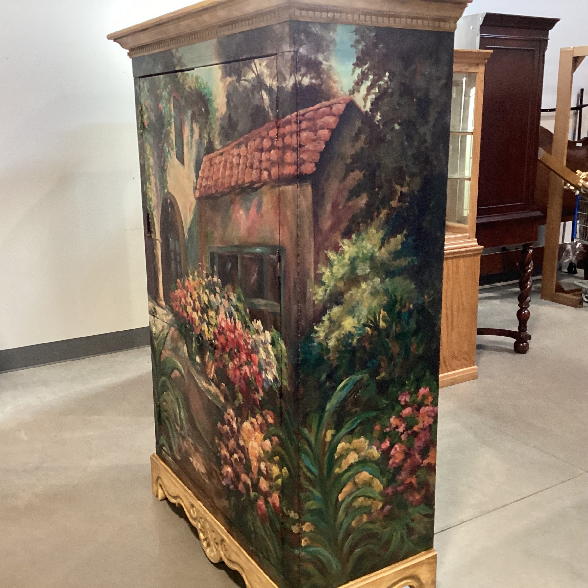 Hand Painted Floral & Carved Wood 2 Door Wardrobe Armoire 50.5"x 23.5"x 74"