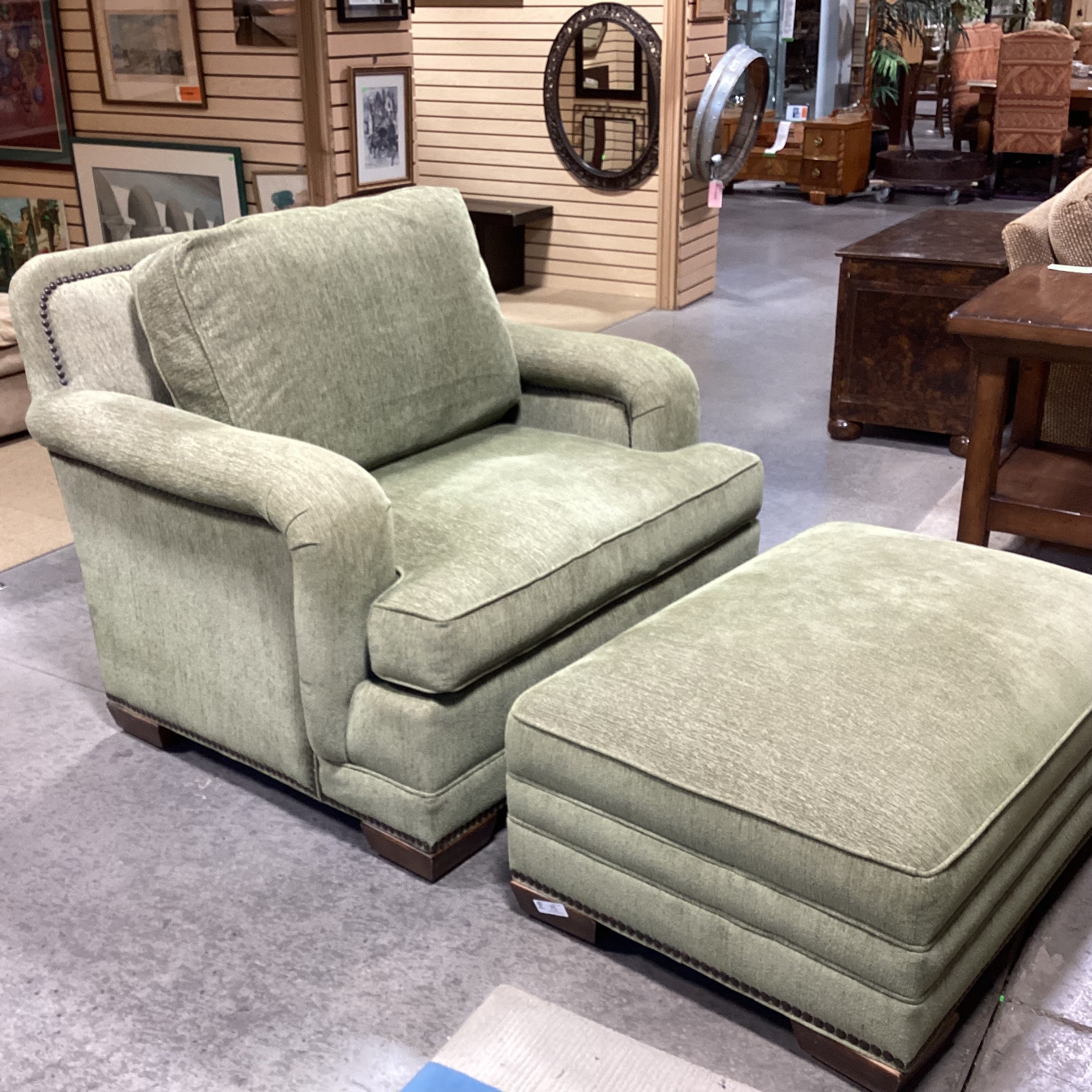 Stanford Furniture Light Green Nailhead with Ottoman Oversized Chair 46"x 39"x 38"