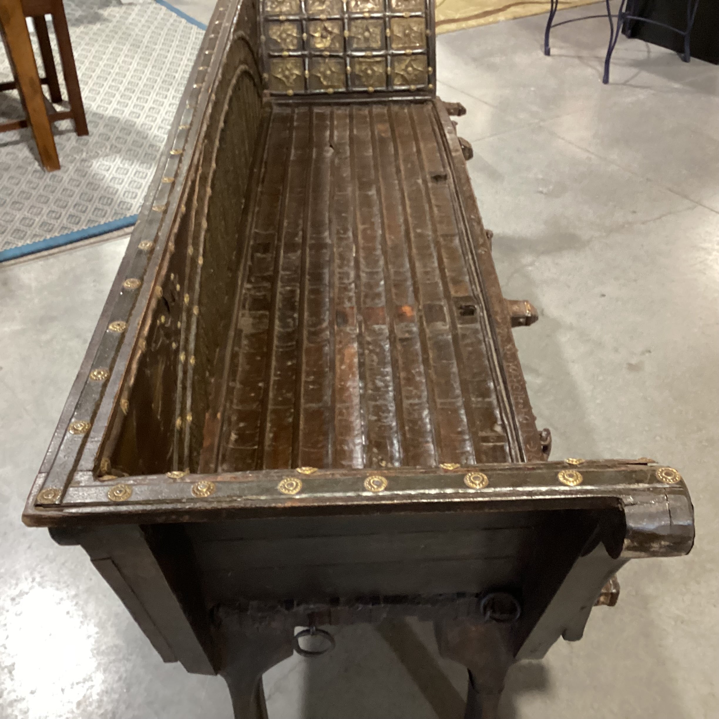 Antique Mogul or Bullock  OX Cart Wood Iron & Brass Bench 92"x 26"x 32"