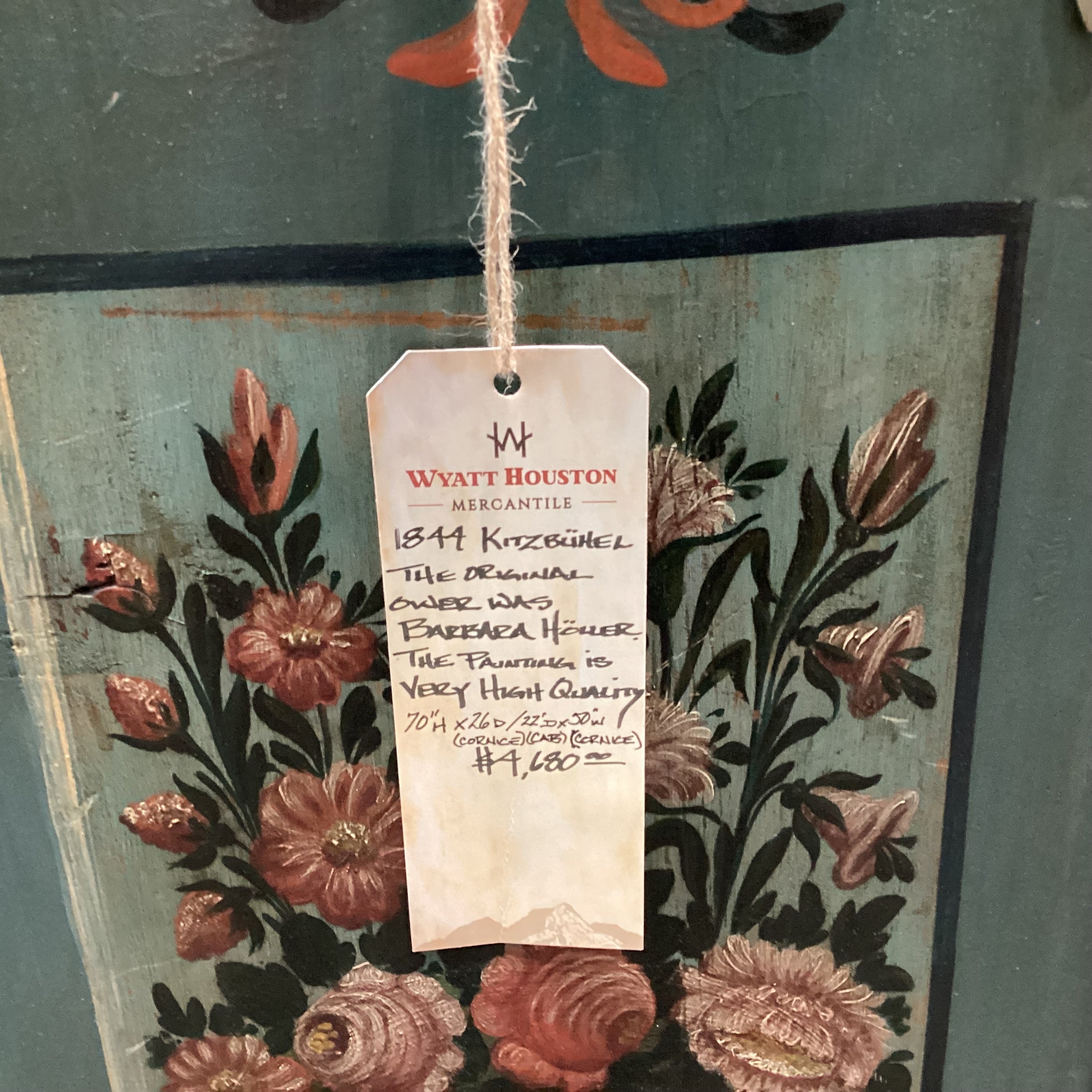 Antique Austrian Kitzbuhel Carved Wood & Hand Painted Floral 2 Door Armoire 50"x 26"x 71"