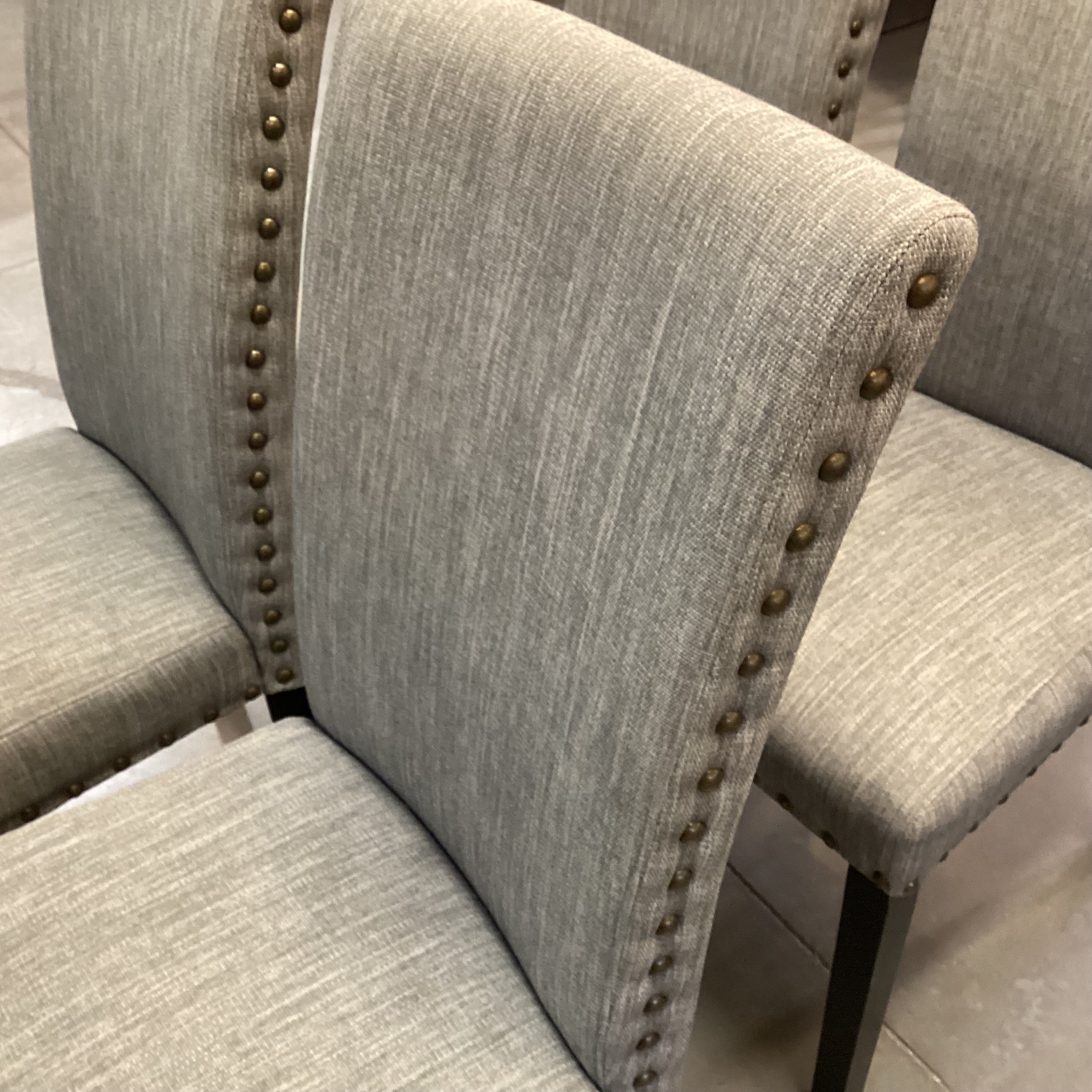 SET of 4 Grey Woven Nailhead with Black Wood Legs Dining Chairs 19"x 24"x 38"