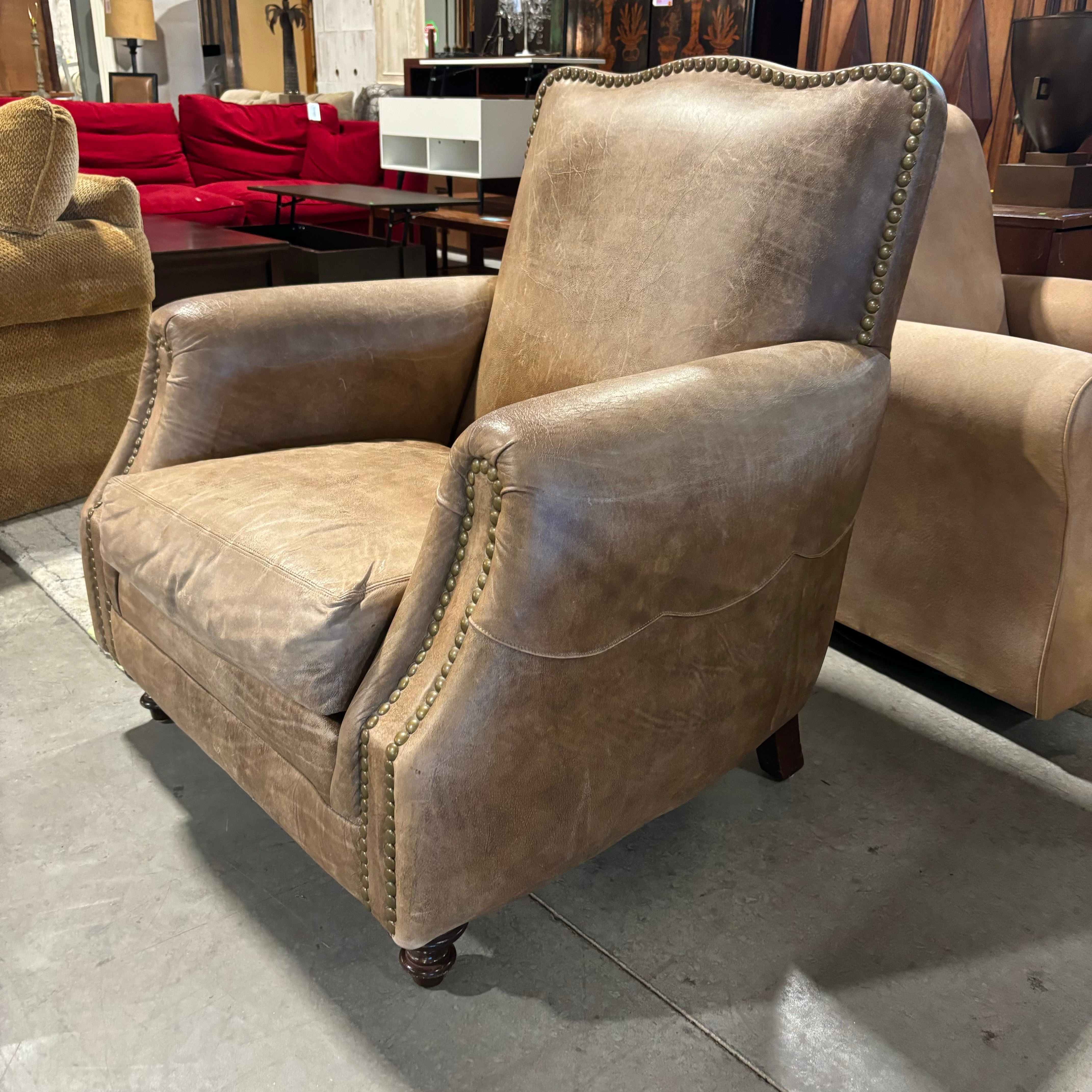 Expressions Furniture Leather Nailhead with Wood Feet Lounge Chair 38"x 36"x 40"