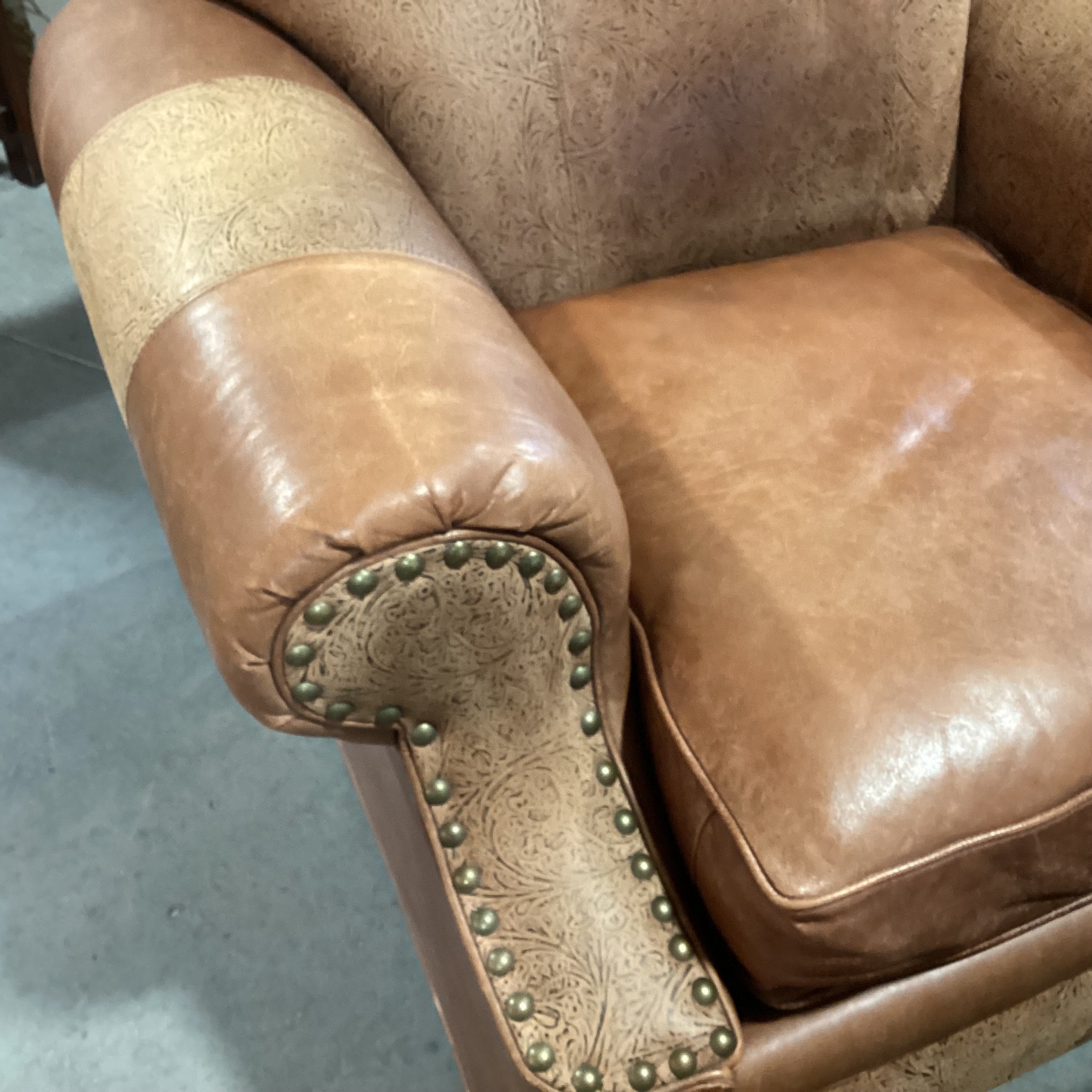 Bab Timberlake for Lexington Leather Nailhead Embossed Detail with Ottoman Chair 39"x 39"x 36"