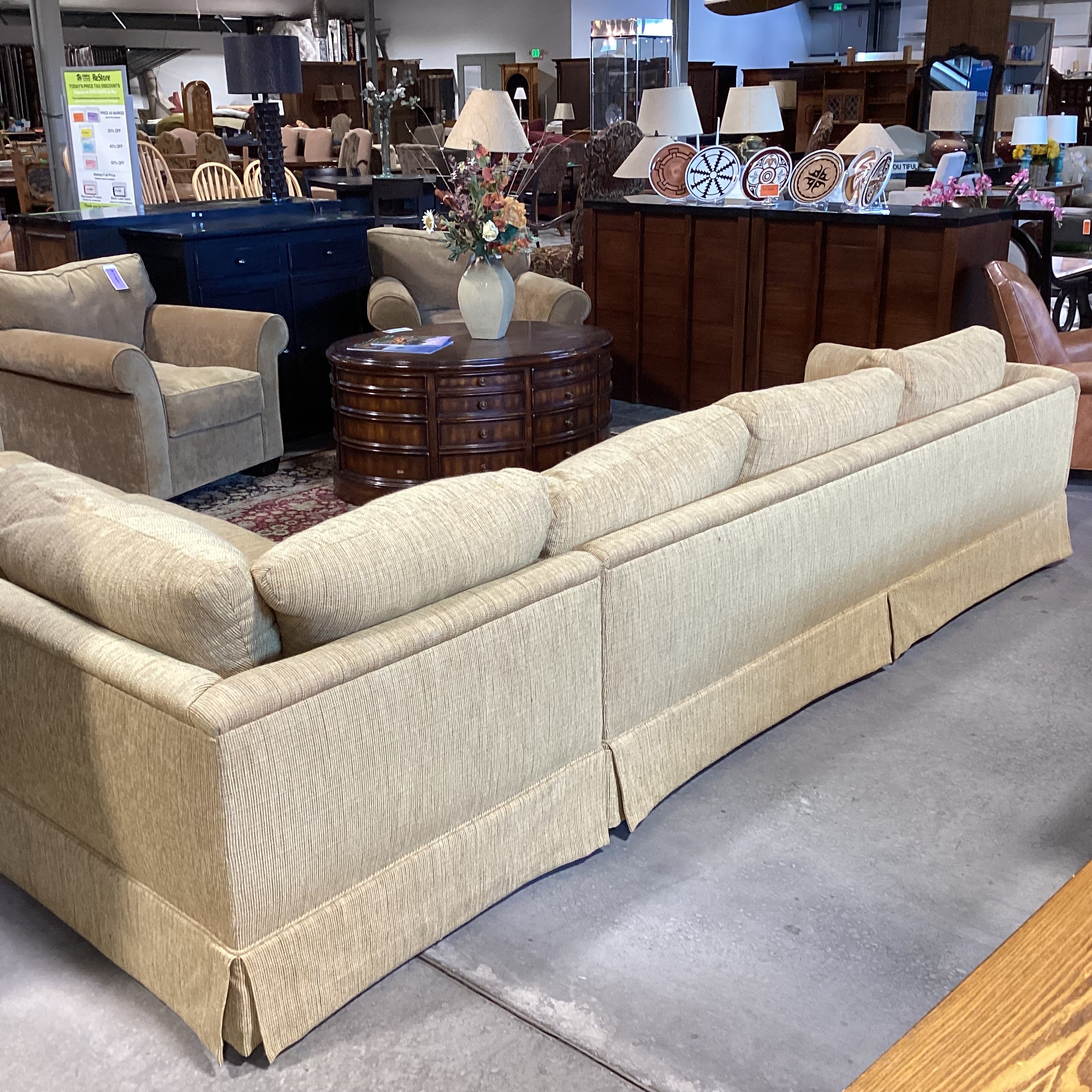 Custom Golden Wheat Woven Down Mix 2 Piece Sectional 132"x 106"x 36"x 27"