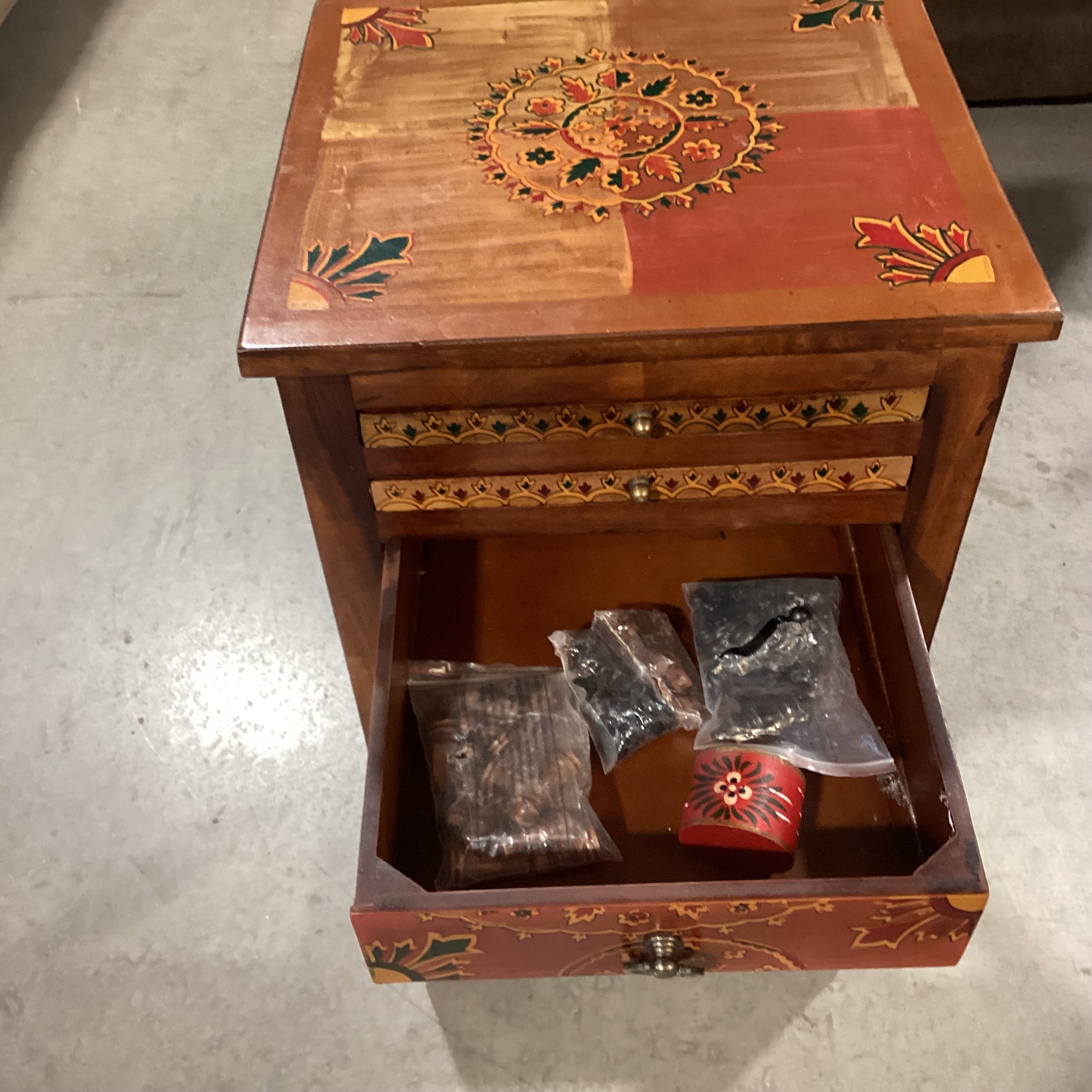 Moroccan Hand Painted Wood Game Board Drawers & Accessories End Table 16"x 15"x 29"  Game