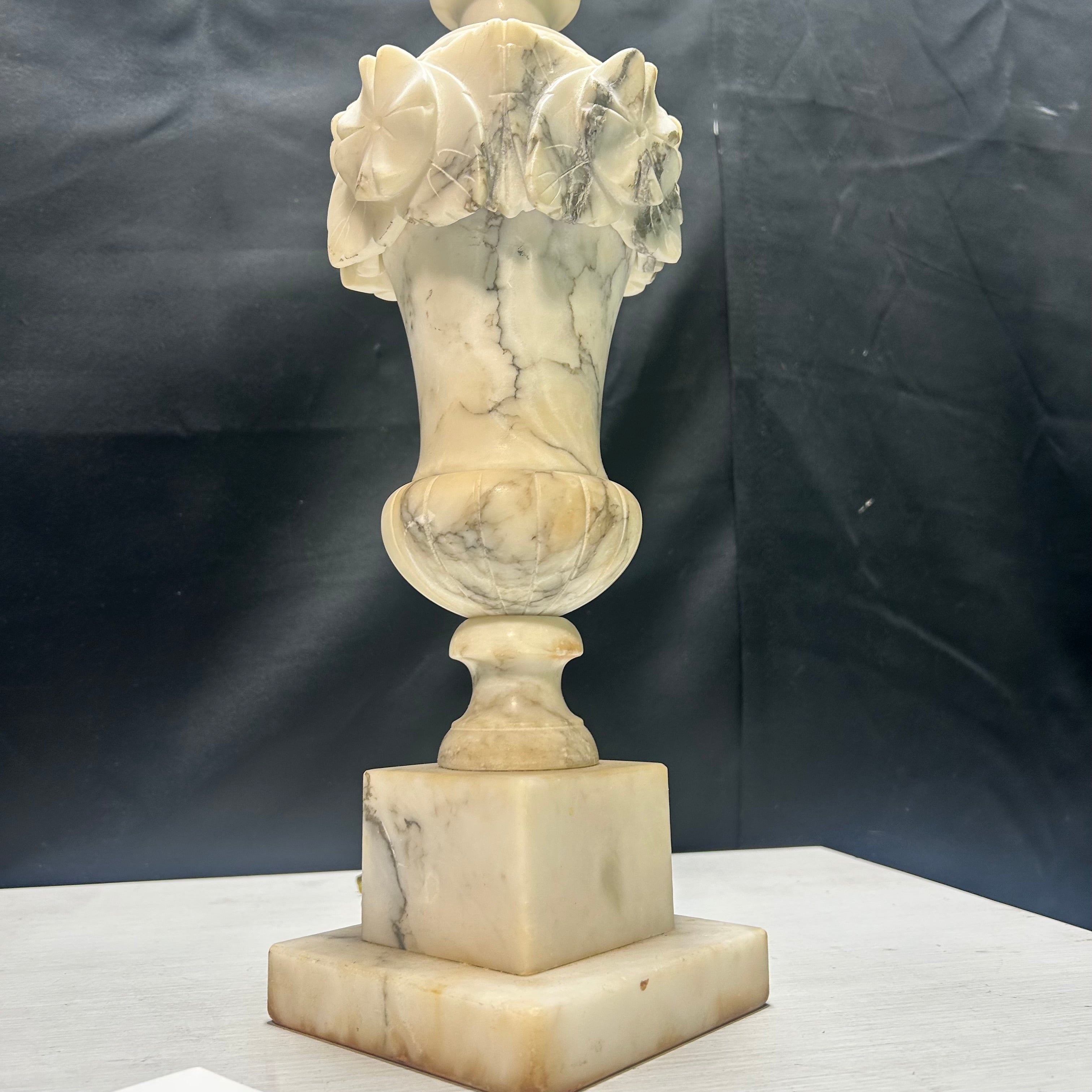 Vintage Italian Marble Hand Carved Table Lamp  5"x 26"