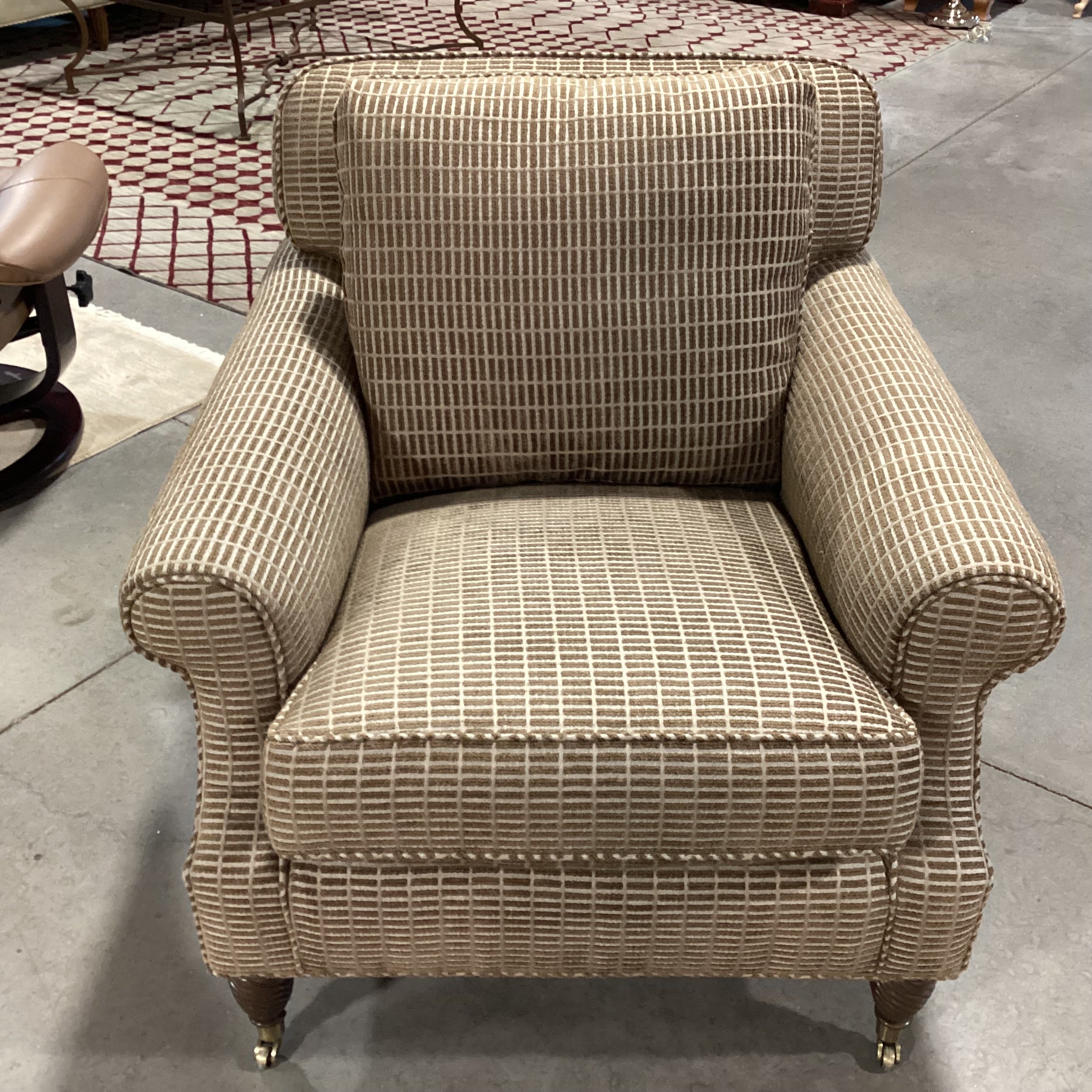 Edward Ferrell Brown & Tan Raised Woven with Carved Foot Brass Casters Chair 35"x 42"x 33"