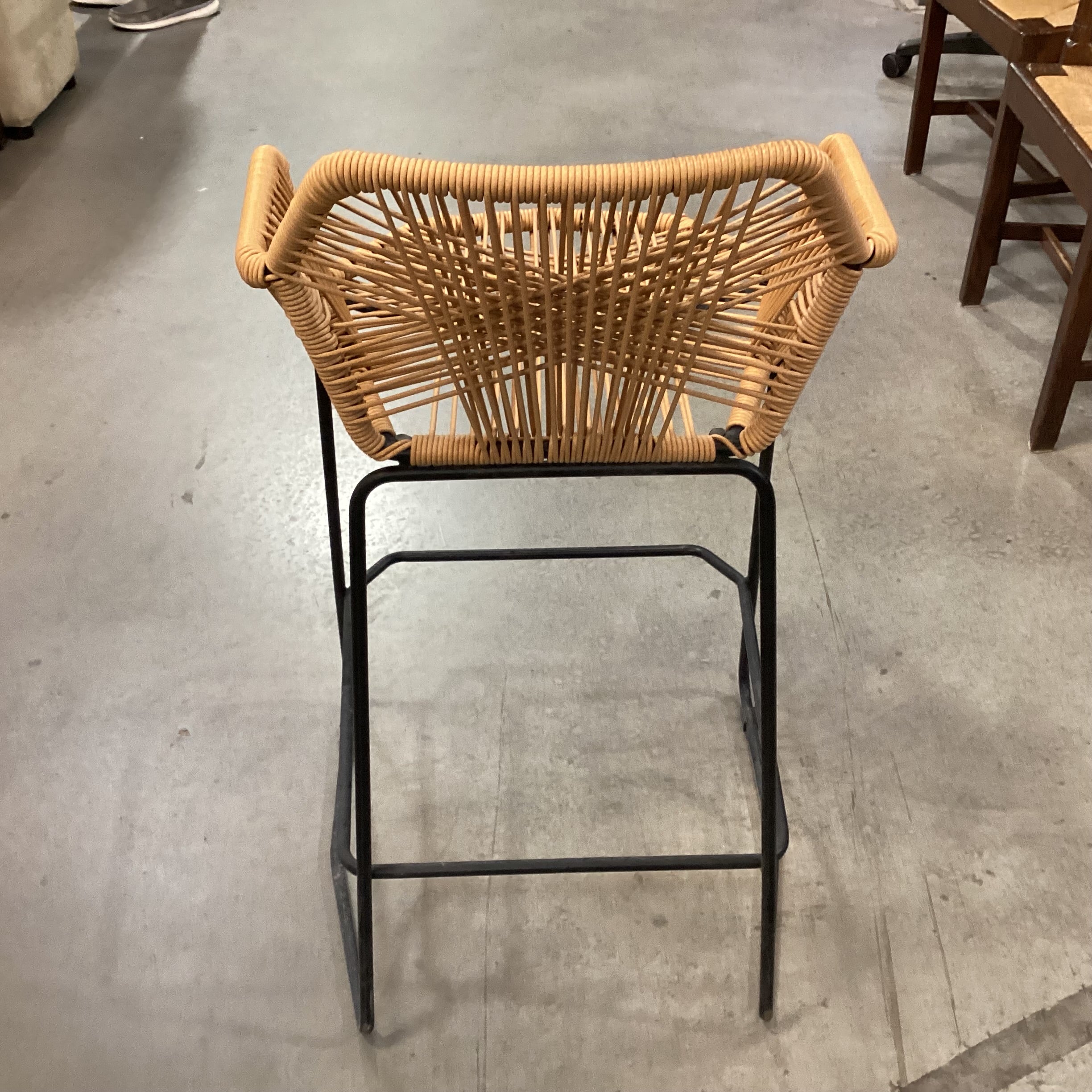 Resin Woven Rope Seat & Black Metal Barstool 26"