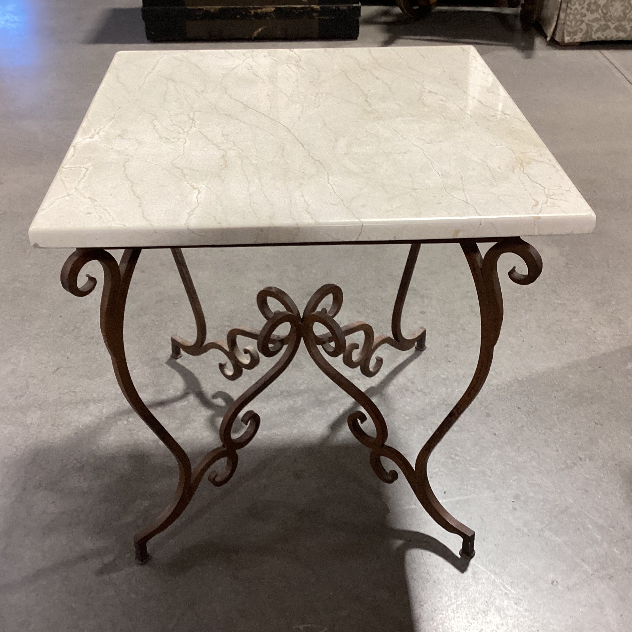 Ornate Iron & Stone Top Accent Table 22"x 22"x 23"
