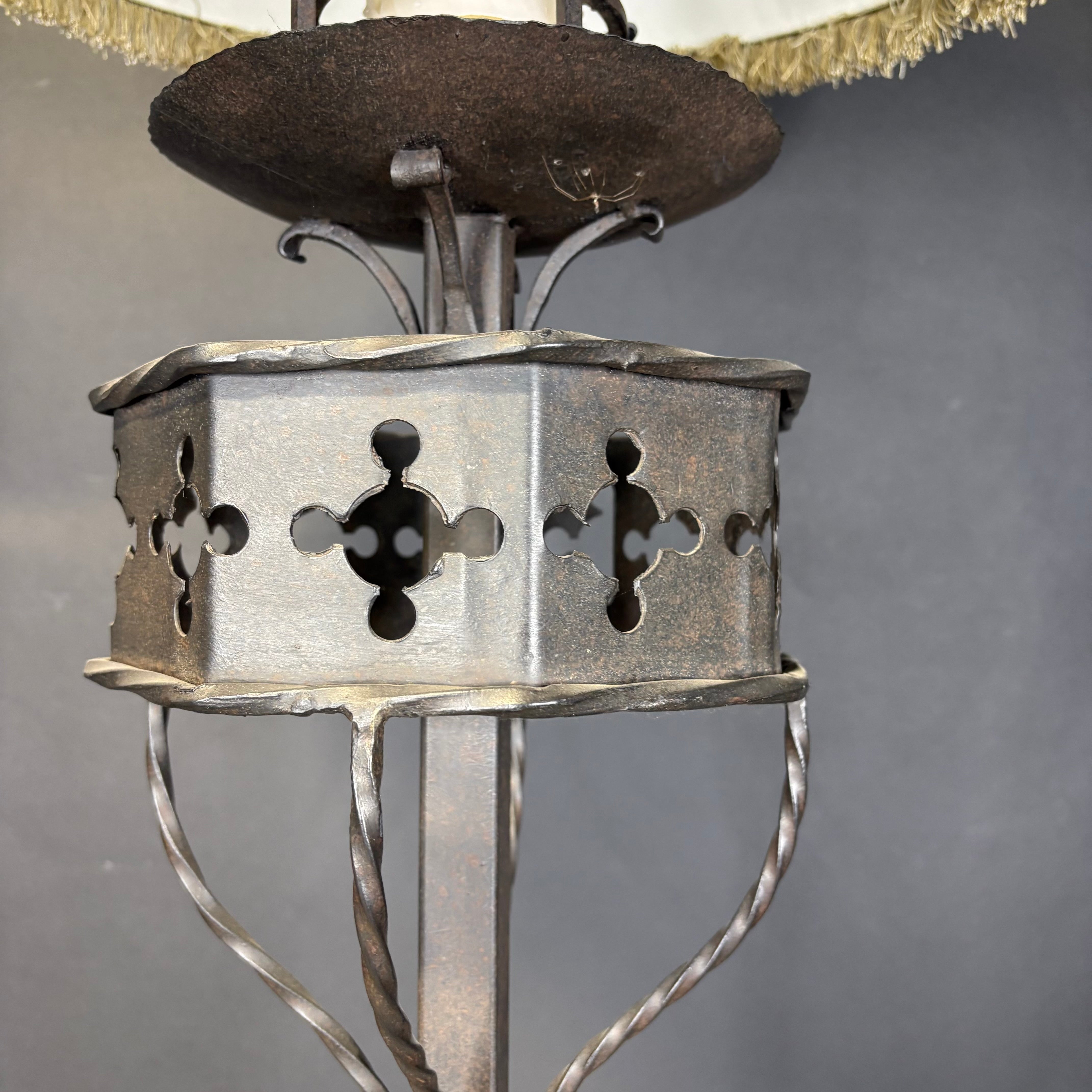Paul Ferrante Zoro Neoclassical Iron Tripod with Shade Floor Lamp 24” Diameter @ Shade x 72”