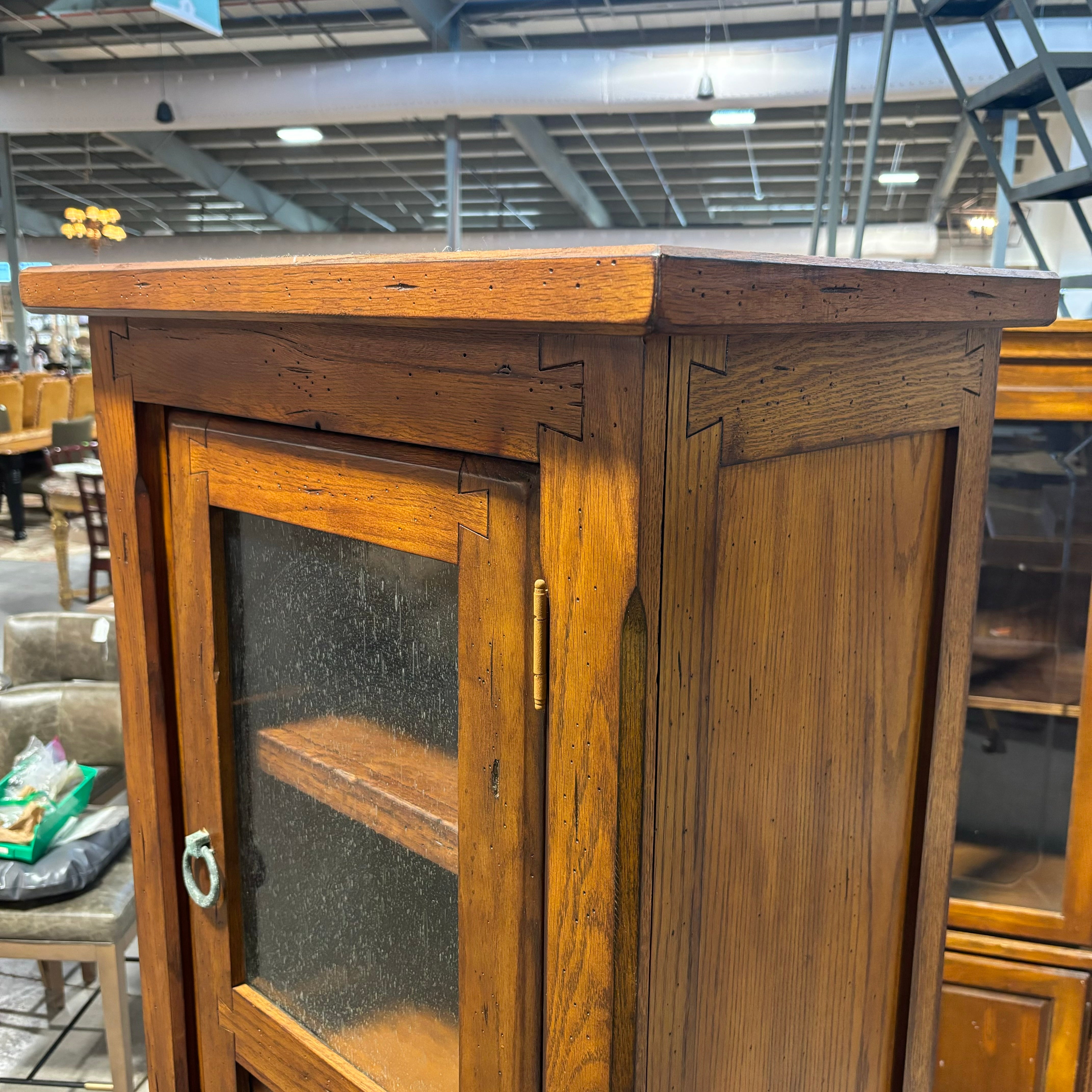 Dark Finish Wood Rustic Style with 2 Wood & Glass Doors Display Bookcase 26.5"x 18"x 77"