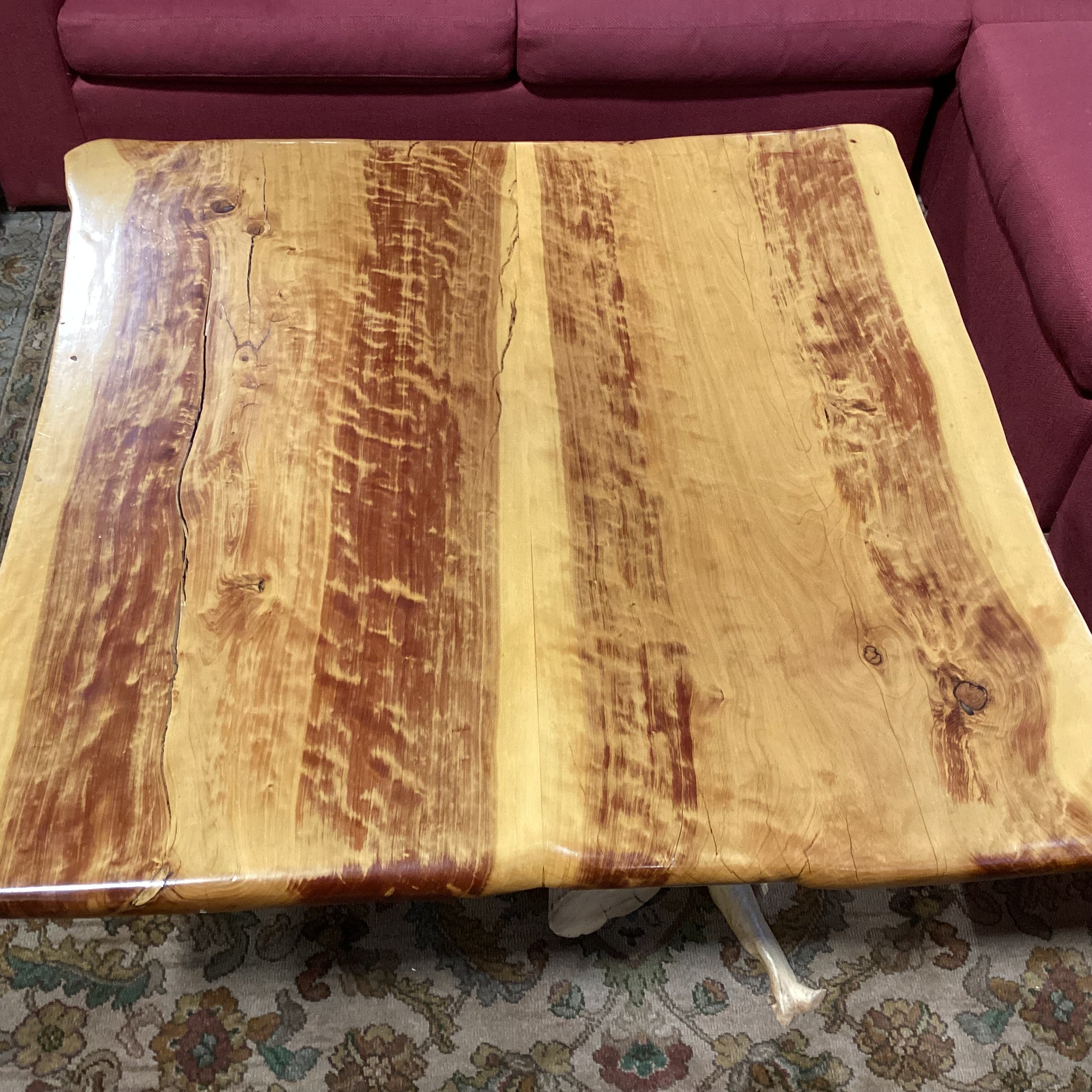 Hand Crafted Live Edge & Stump Trestle Coffee Table 44"x 44"x 20"