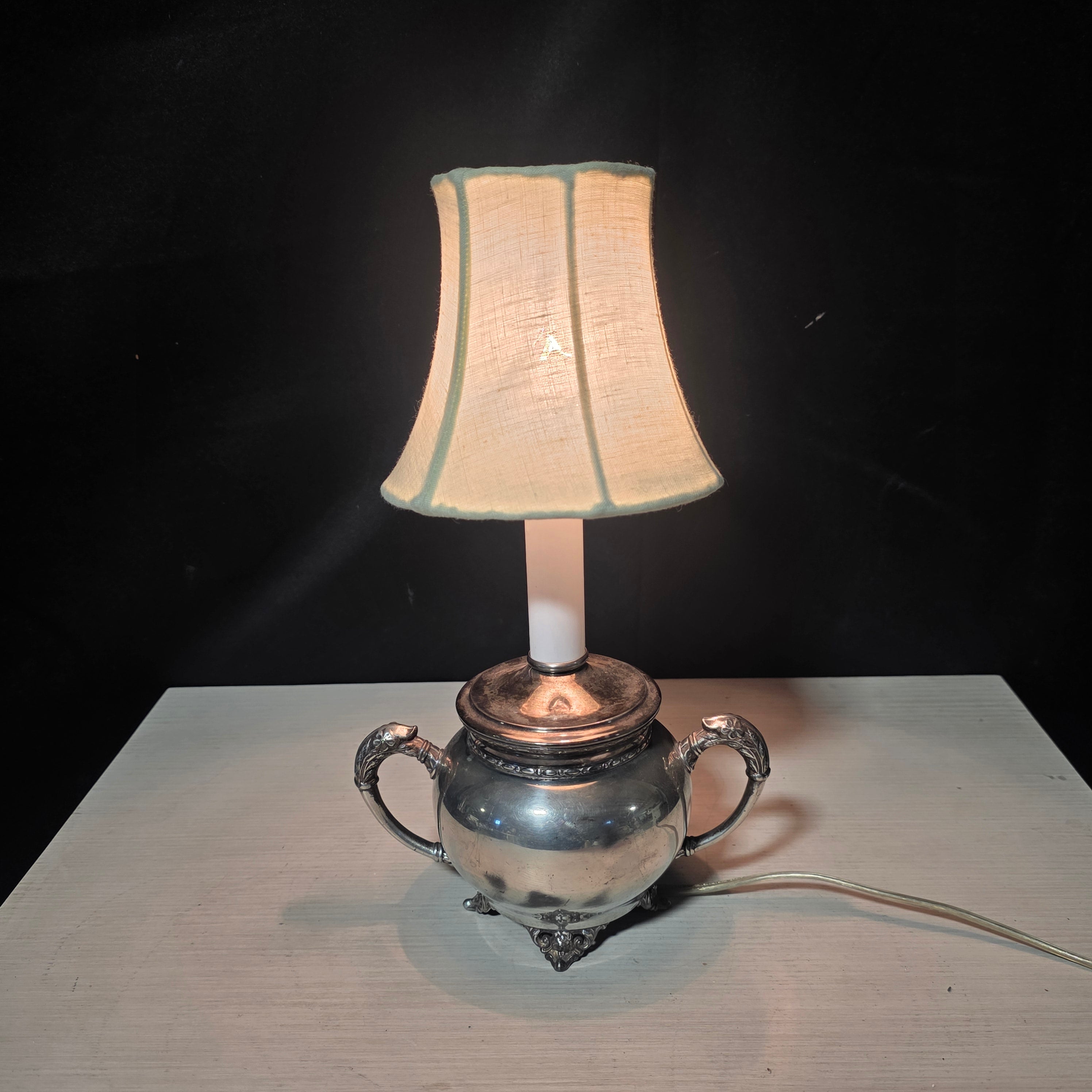 Adorable Mini Metal Repurposed Sugar Dish Table Lamp 7"x5"x12"