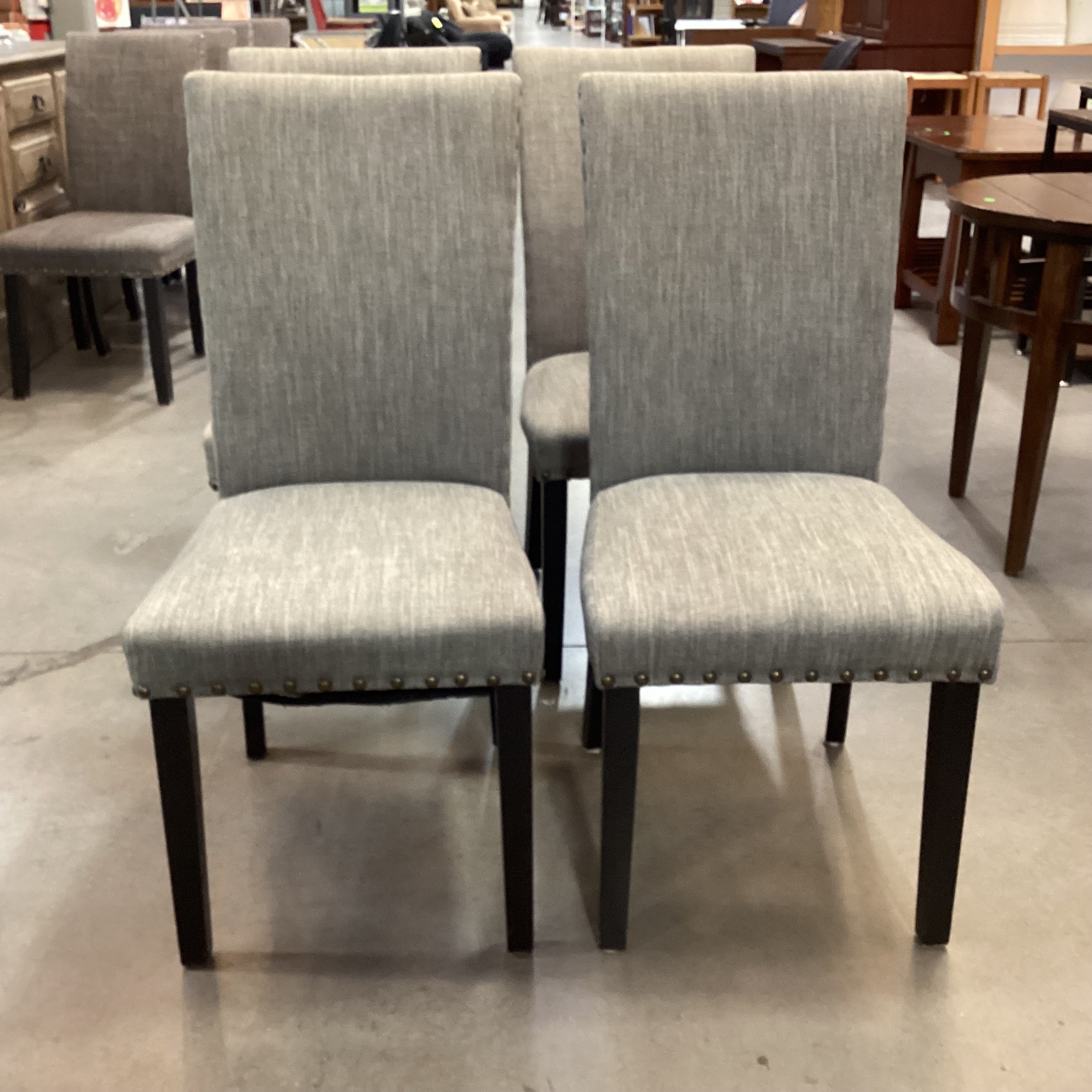 SET of 4 Grey Woven Nailhead with Black Wood Legs Dining Chairs 19"x 24"x 38"